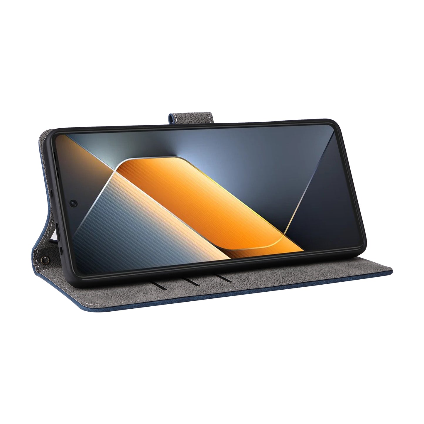 For Transsion Tecno Pova 6 4G Case with Wrist Strap RFID Blocking Stand Phone Cover - Blue