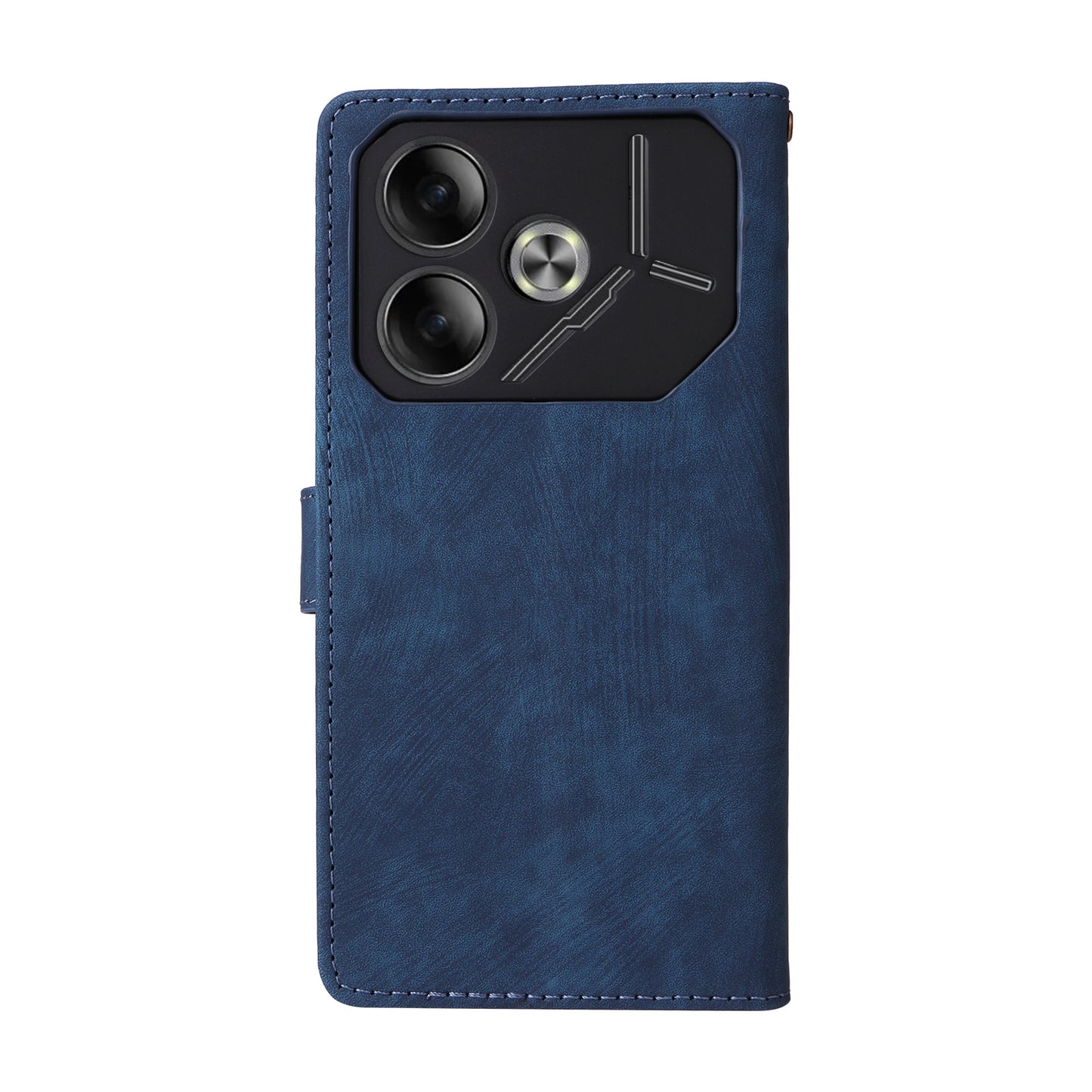 For Transsion Tecno Pova 6 4G Case with Wrist Strap RFID Blocking Stand Phone Cover - Blue