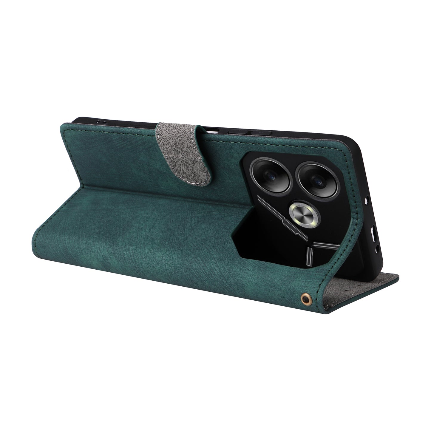 For Transsion Tecno Pova 6 4G Case with Wrist Strap RFID Blocking Stand Phone Cover - Green