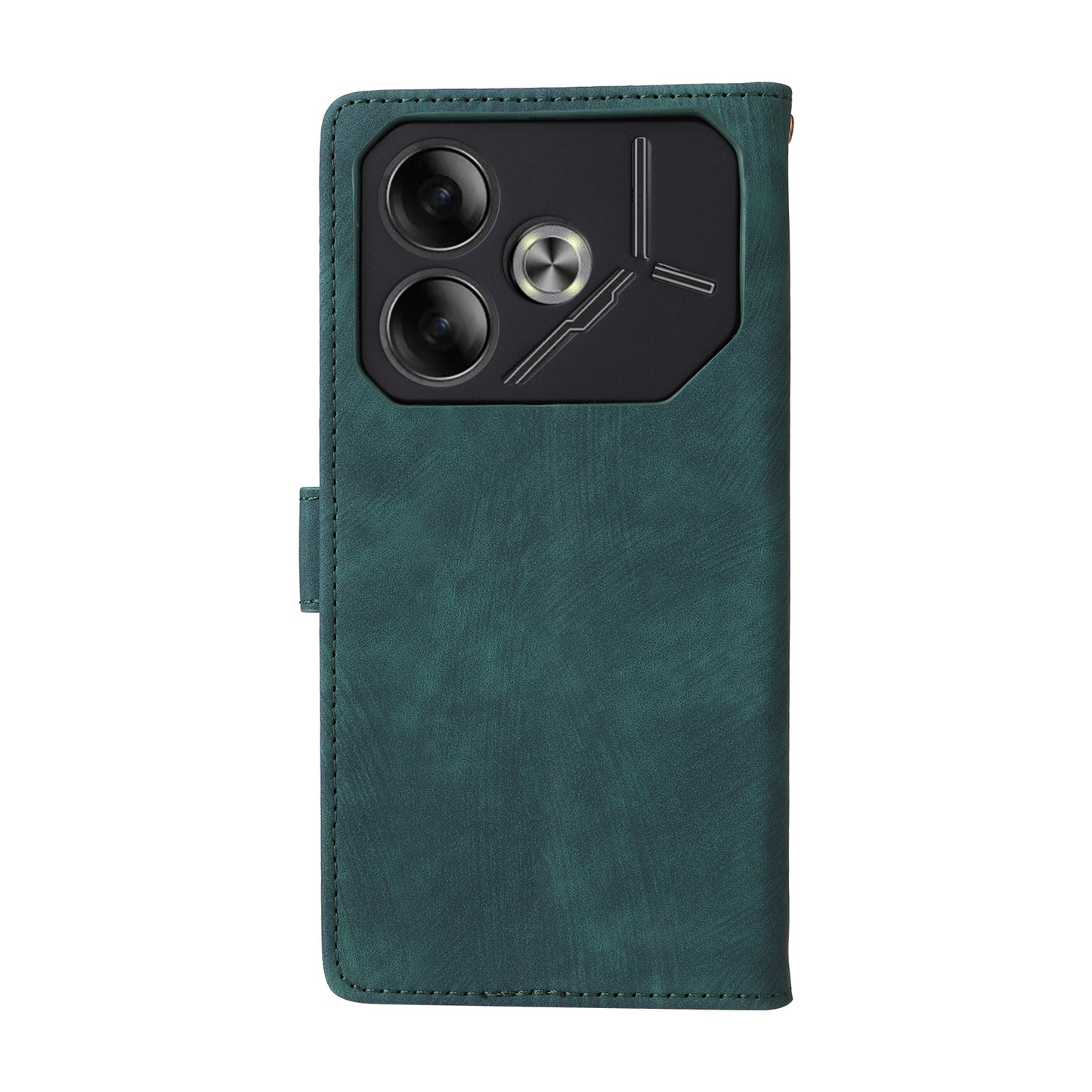 For Transsion Tecno Pova 6 4G Case with Wrist Strap RFID Blocking Stand Phone Cover - Green