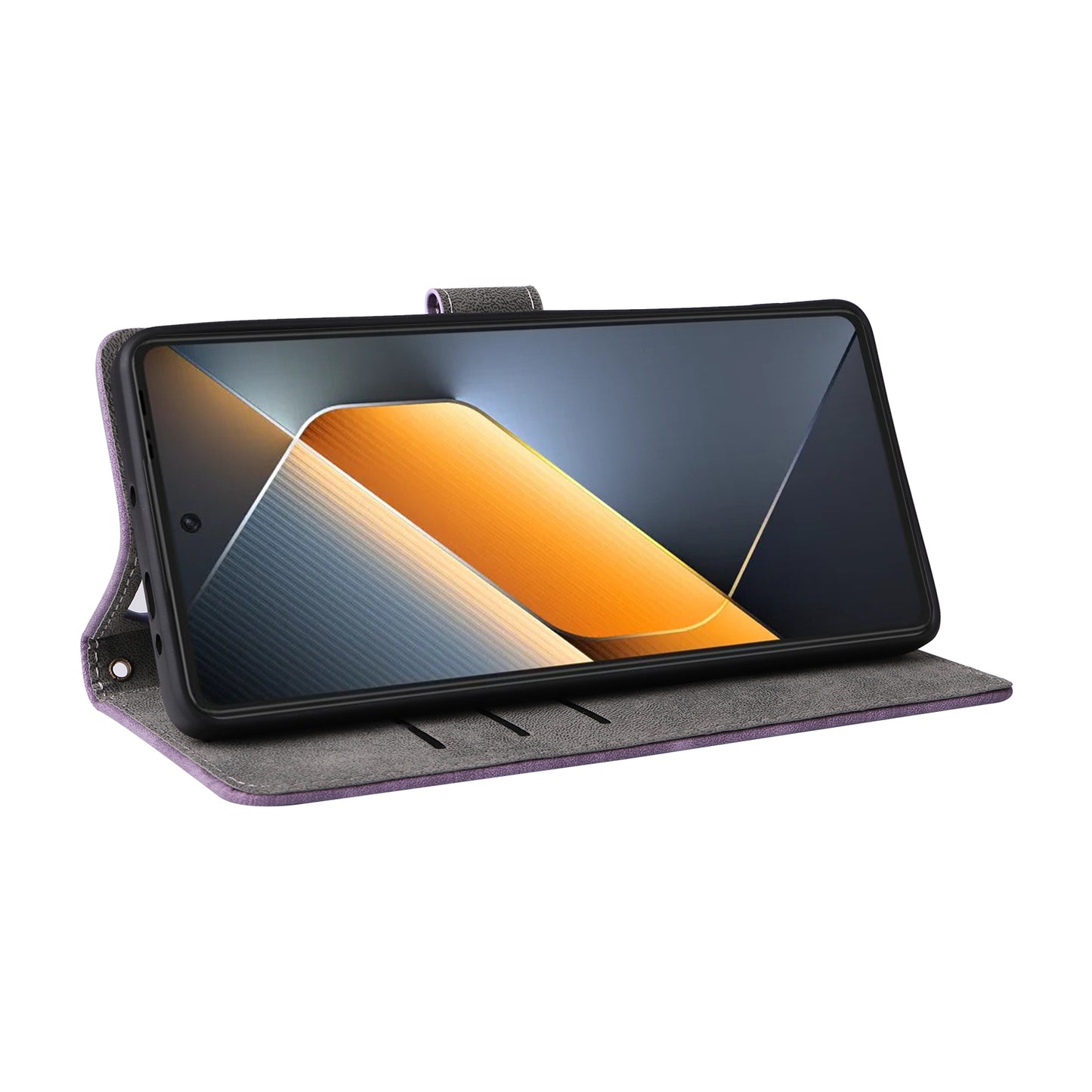 For Transsion Tecno Pova 6 4G Case with Wrist Strap RFID Blocking Stand Phone Cover - Purple