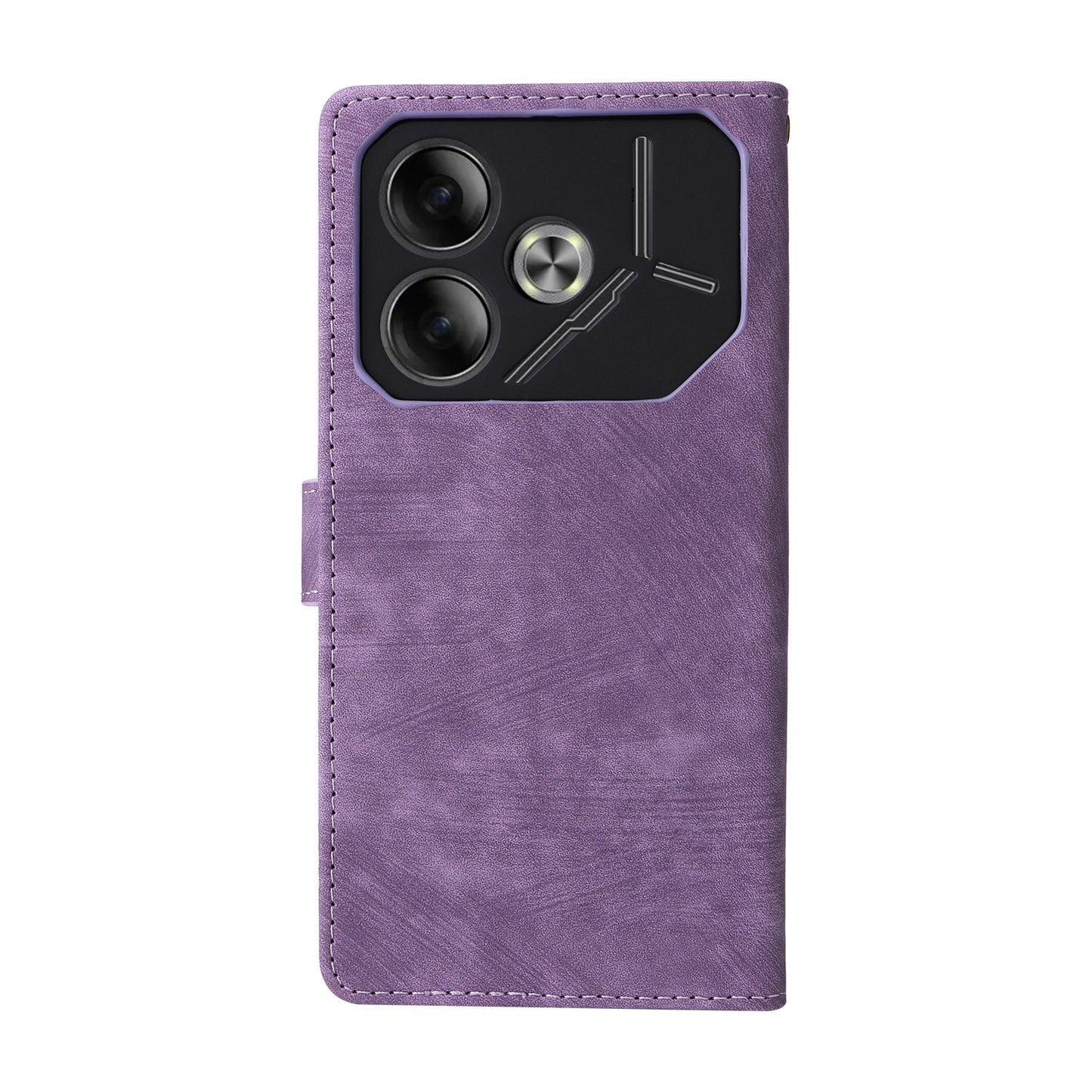 For Transsion Tecno Pova 6 4G Case with Wrist Strap RFID Blocking Stand Phone Cover - Purple