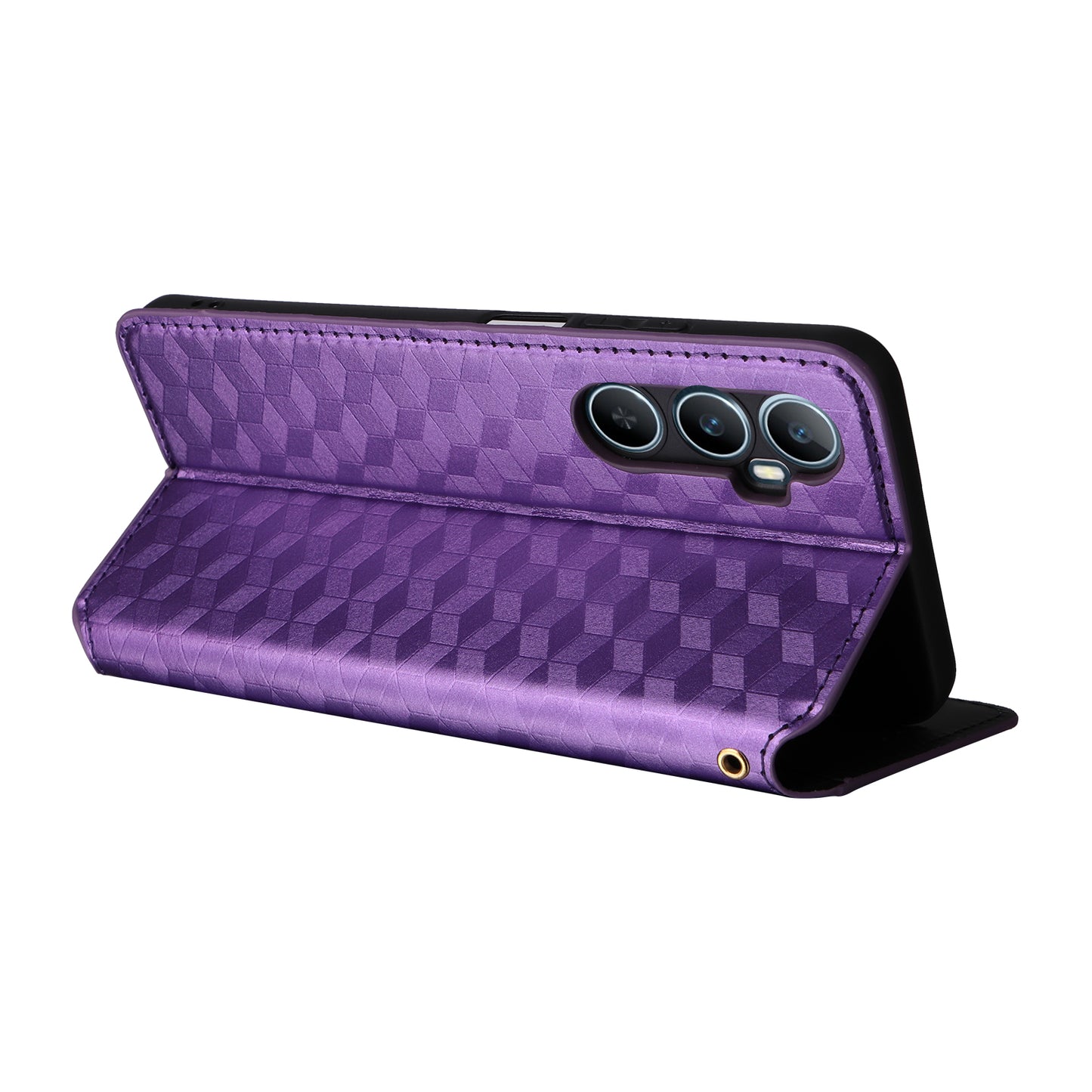 For Realme C65 4G Magnetic Case PU Leather+TPU Rhombus Imprinted Phone Cover - Purple