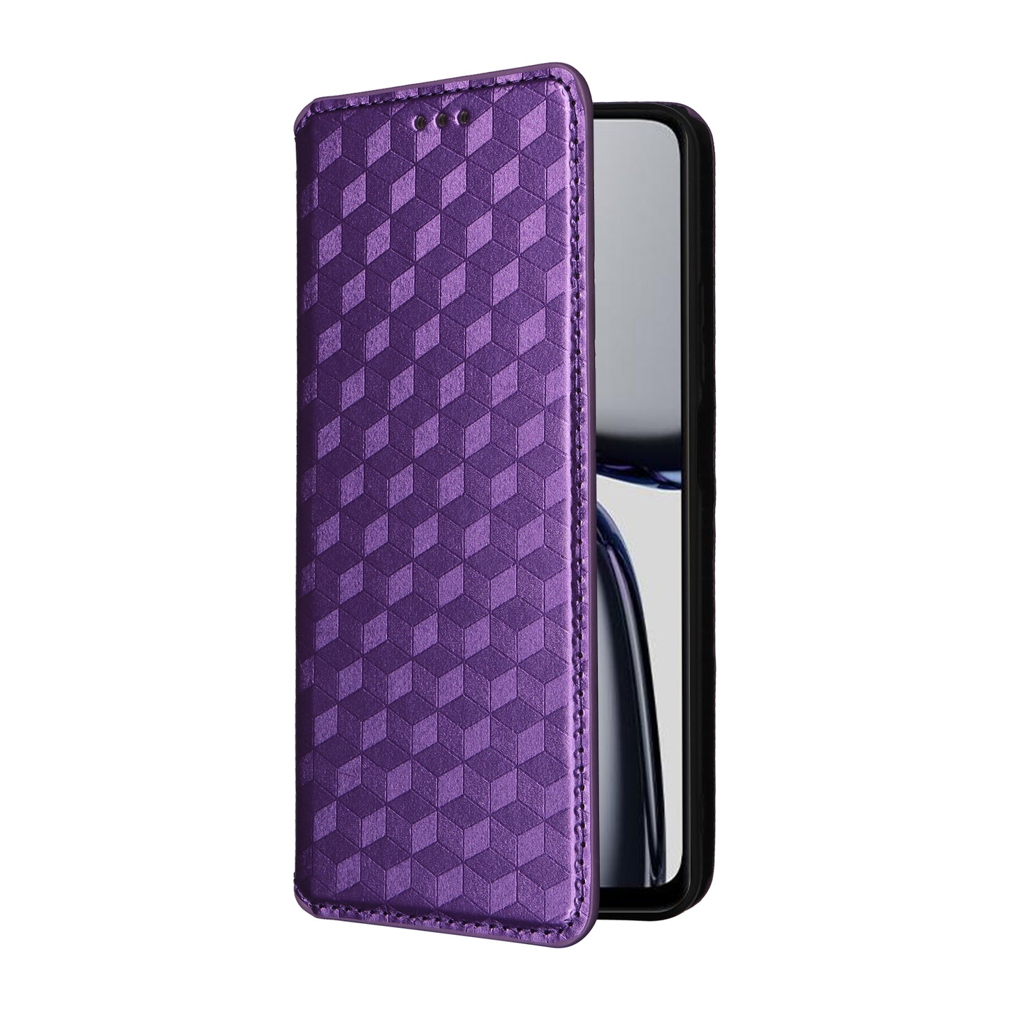 For Realme C65 4G Magnetic Case PU Leather+TPU Rhombus Imprinted Phone Cover - Purple