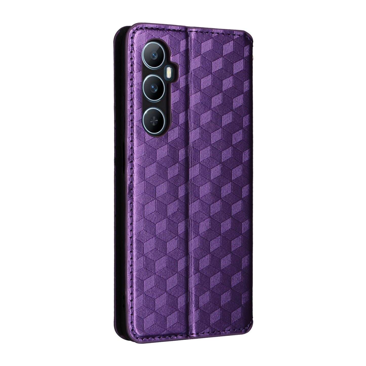 For Realme C65 4G Magnetic Case PU Leather+TPU Rhombus Imprinted Phone Cover - Purple
