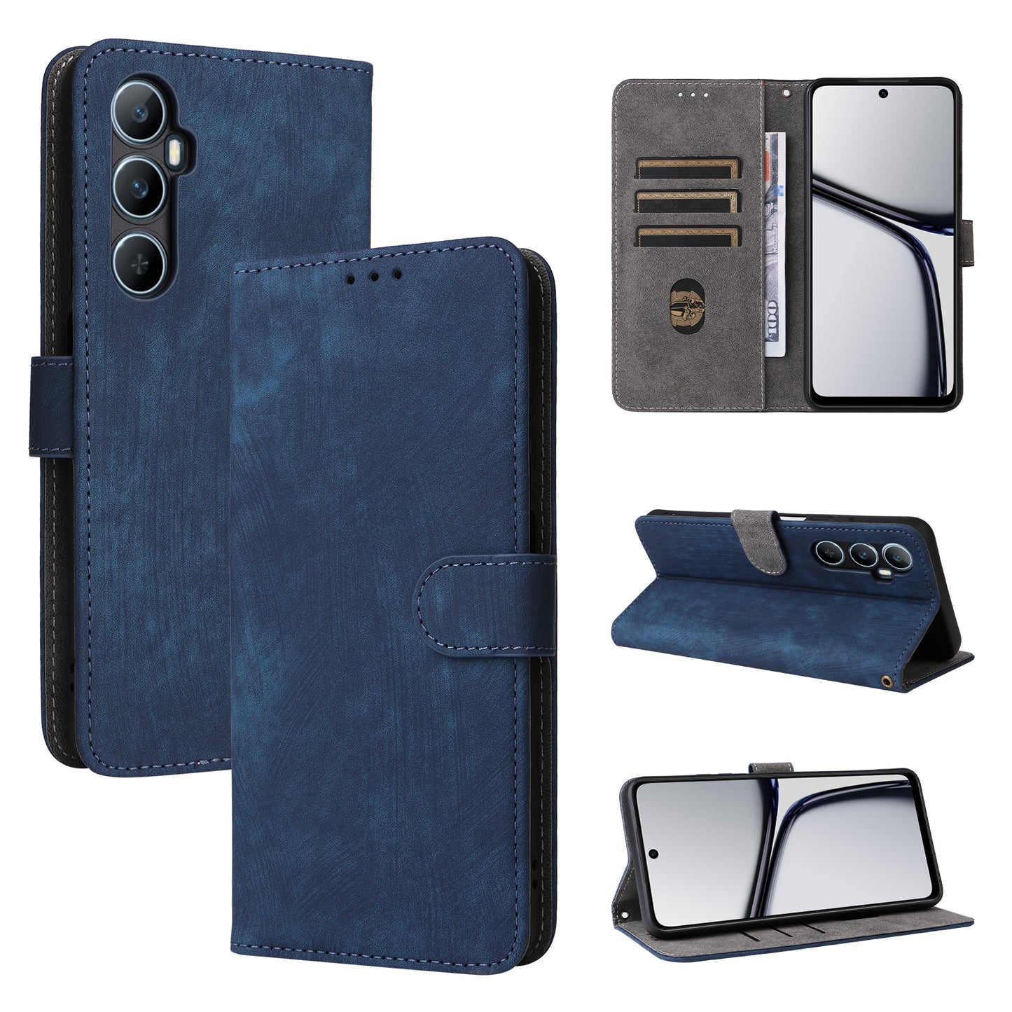 For Realme C65 4G Case RFID Blocking Phone Stand Cover with Magnetic Closure - Blue