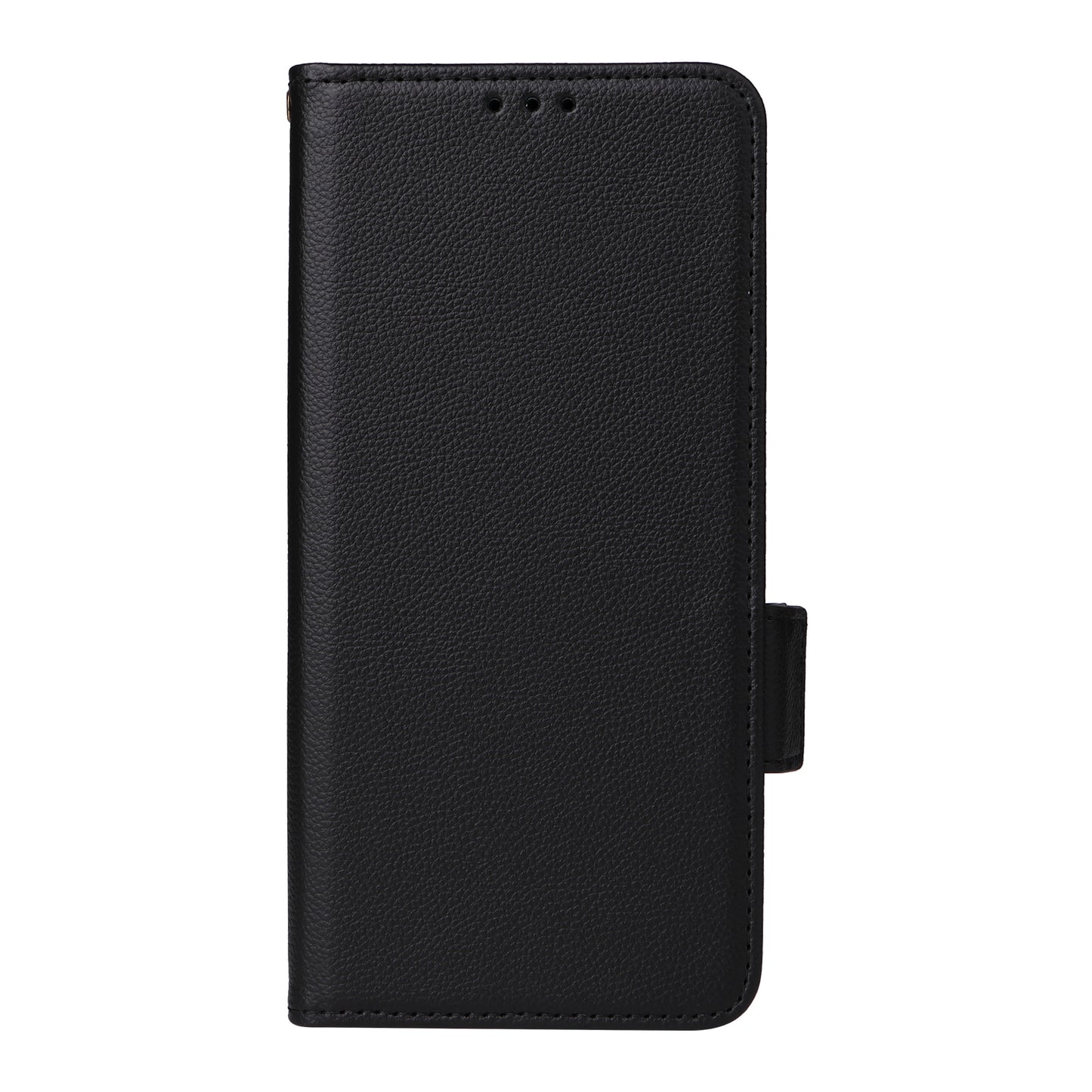 For Realme C65 4G Case Litchi Texture Leather Smart Phone Cover with Handy Strap - Black