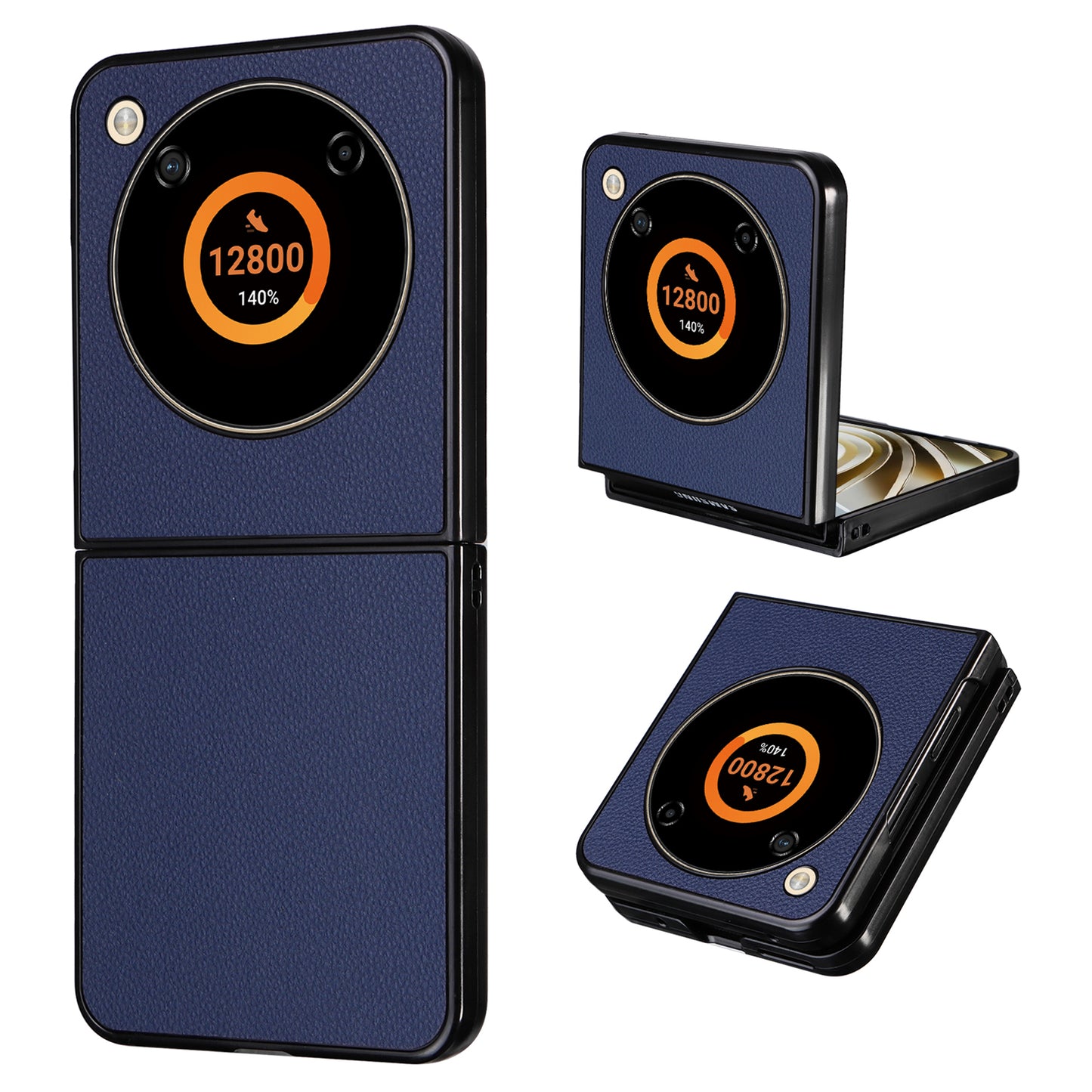 For ZTE Libero Flip A304ZT / nubia Flip 5G Case Litchi Texture PU Leather Coated PC Phone Shell - Dark Blue