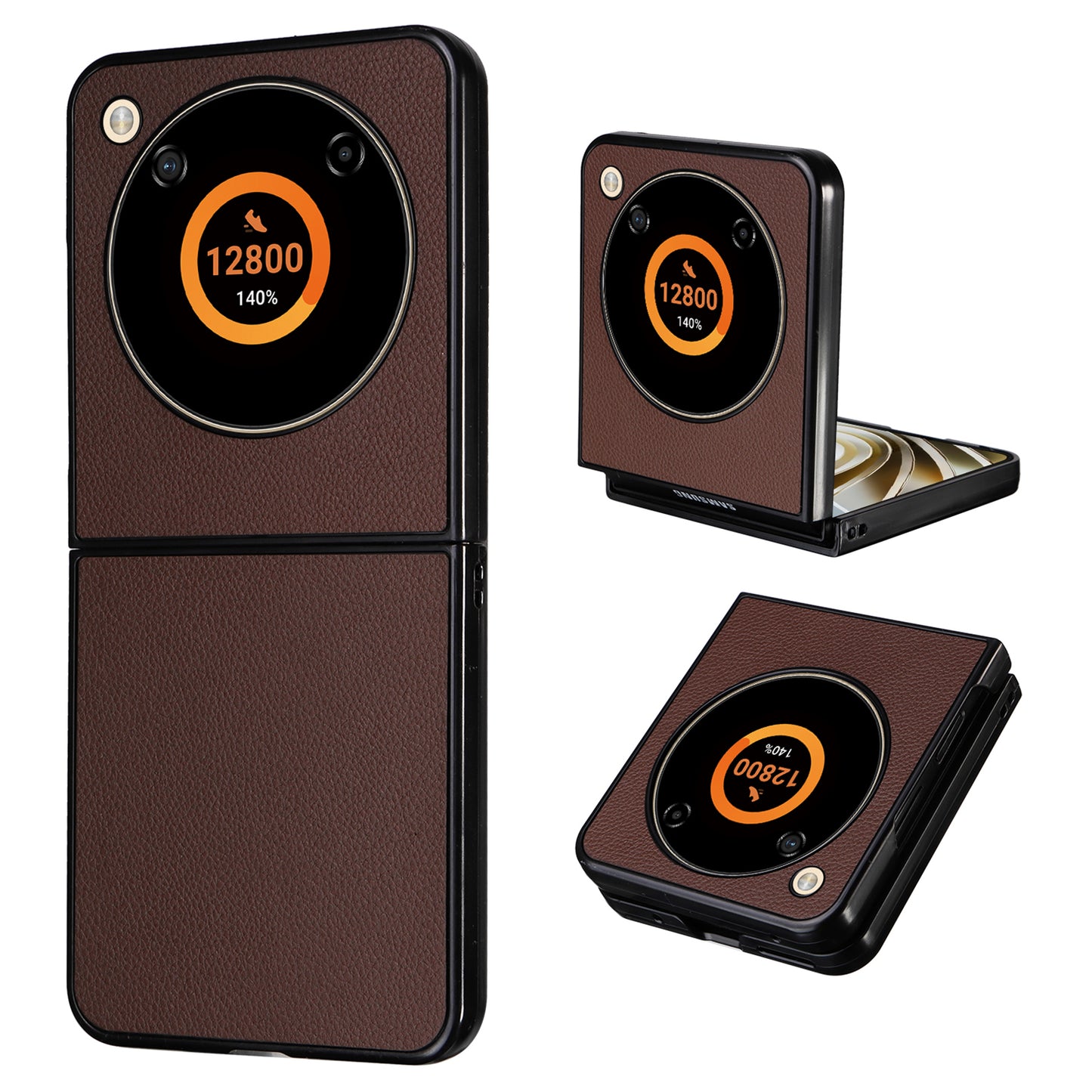 For ZTE Libero Flip A304ZT / nubia Flip 5G Case Litchi Texture PU Leather Coated PC Phone Shell - Brown