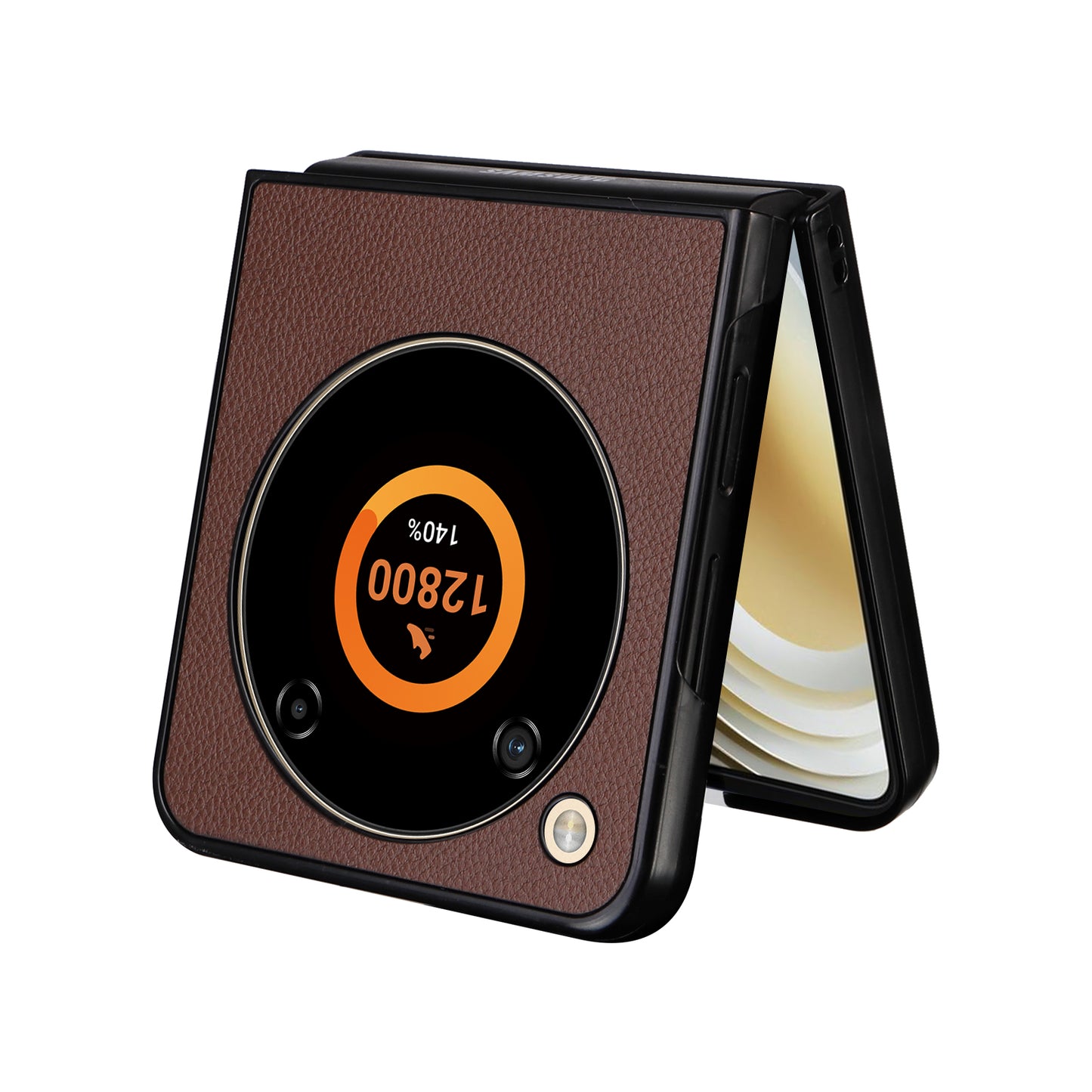 For ZTE Libero Flip A304ZT / nubia Flip 5G Case Litchi Texture PU Leather Coated PC Phone Shell - Brown