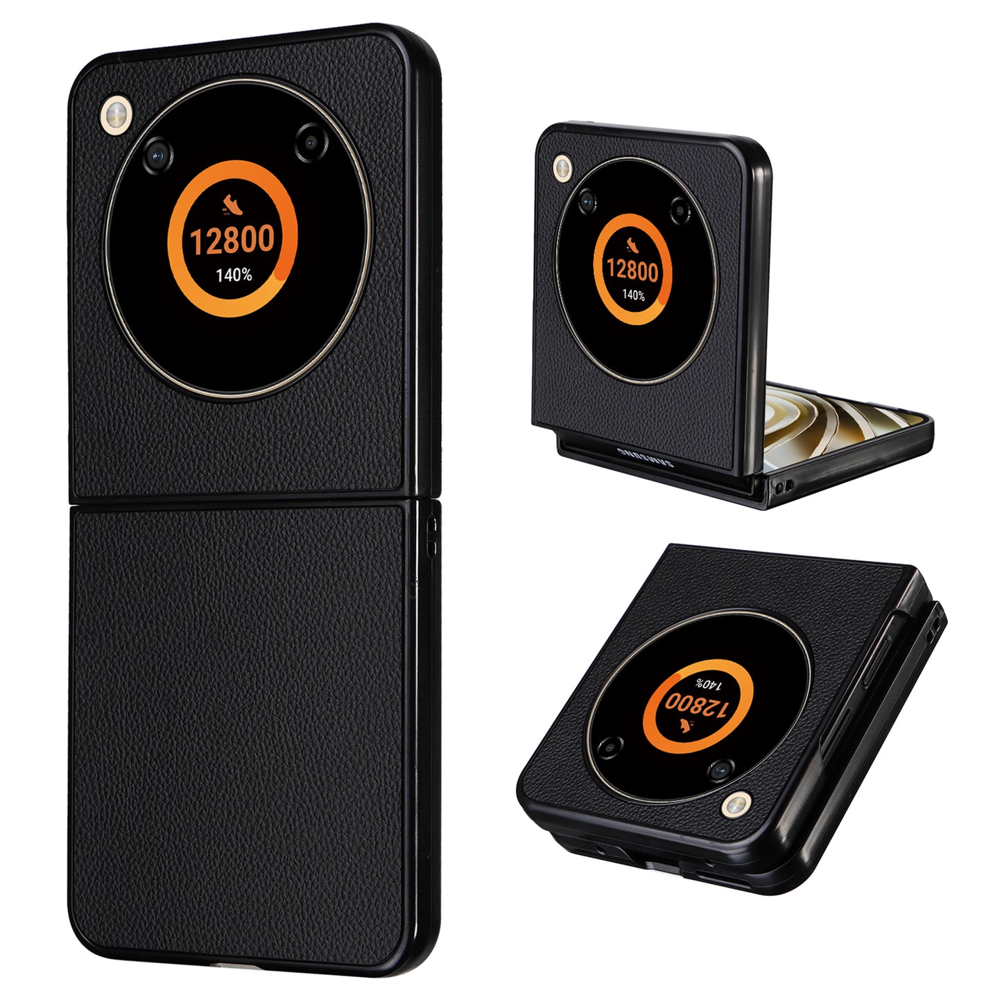 For ZTE Libero Flip A304ZT / nubia Flip 5G Case Litchi Texture PU Leather Coated PC Phone Shell - Black