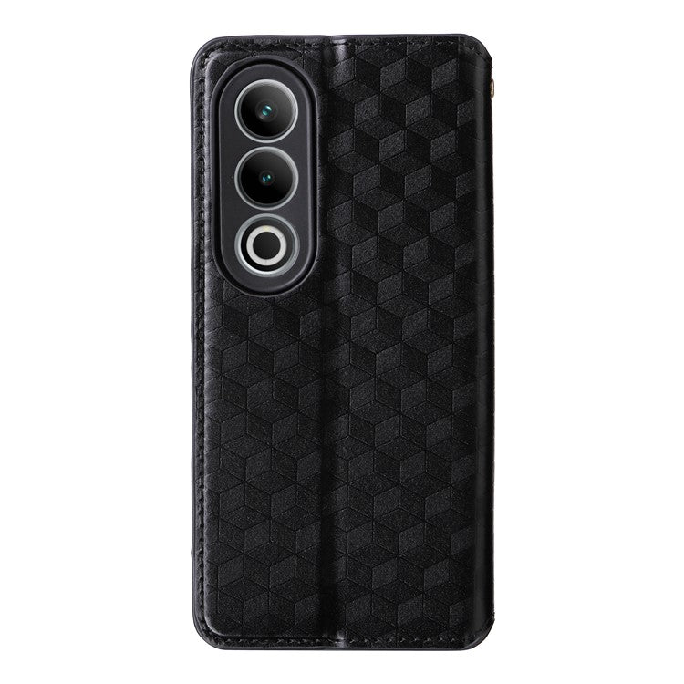For OnePlus Nord CE4 5G / Oppo K12 Wallet Case Rhombus Imprinted PU Leather Phone Cover - Black