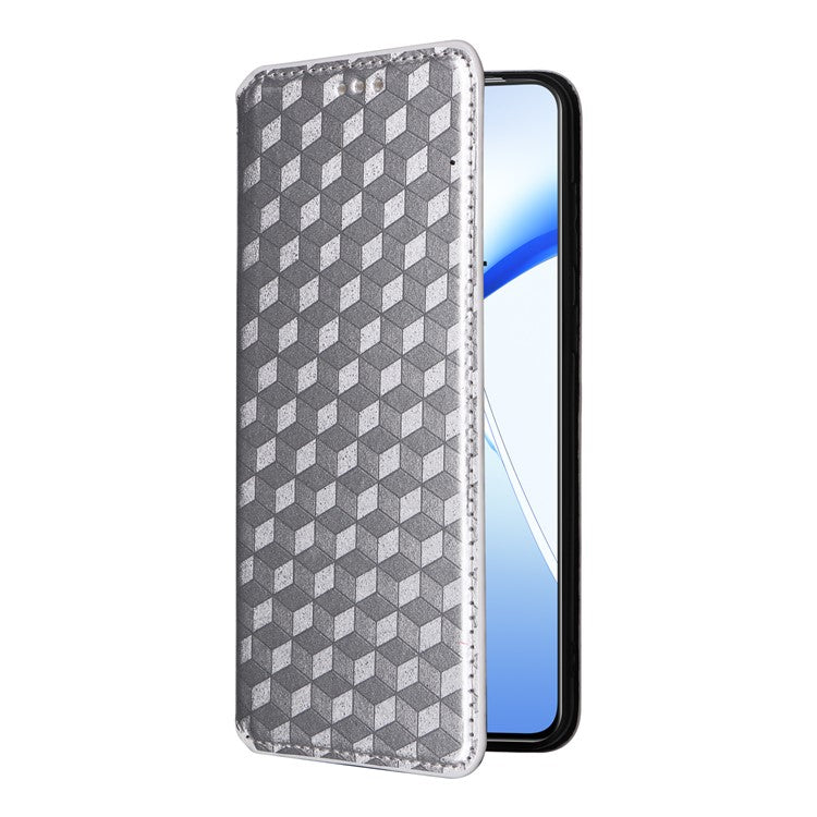 For OnePlus Nord CE4 5G / Oppo K12 Wallet Case Rhombus Imprinted PU Leather Phone Cover - Silver