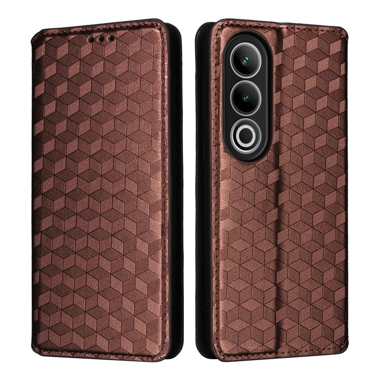 For OnePlus Nord CE4 5G / Oppo K12 Wallet Case Rhombus Imprinted PU Leather Phone Cover - Brown