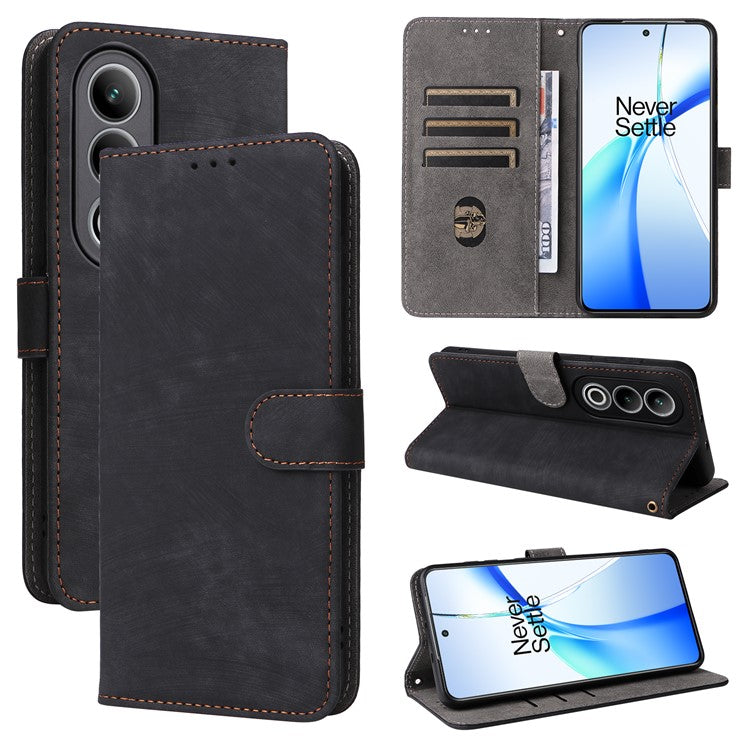 For OnePlus Nord CE4 5G / Oppo K12 Leather Phone Case with RFID Blocking Wallet - Black