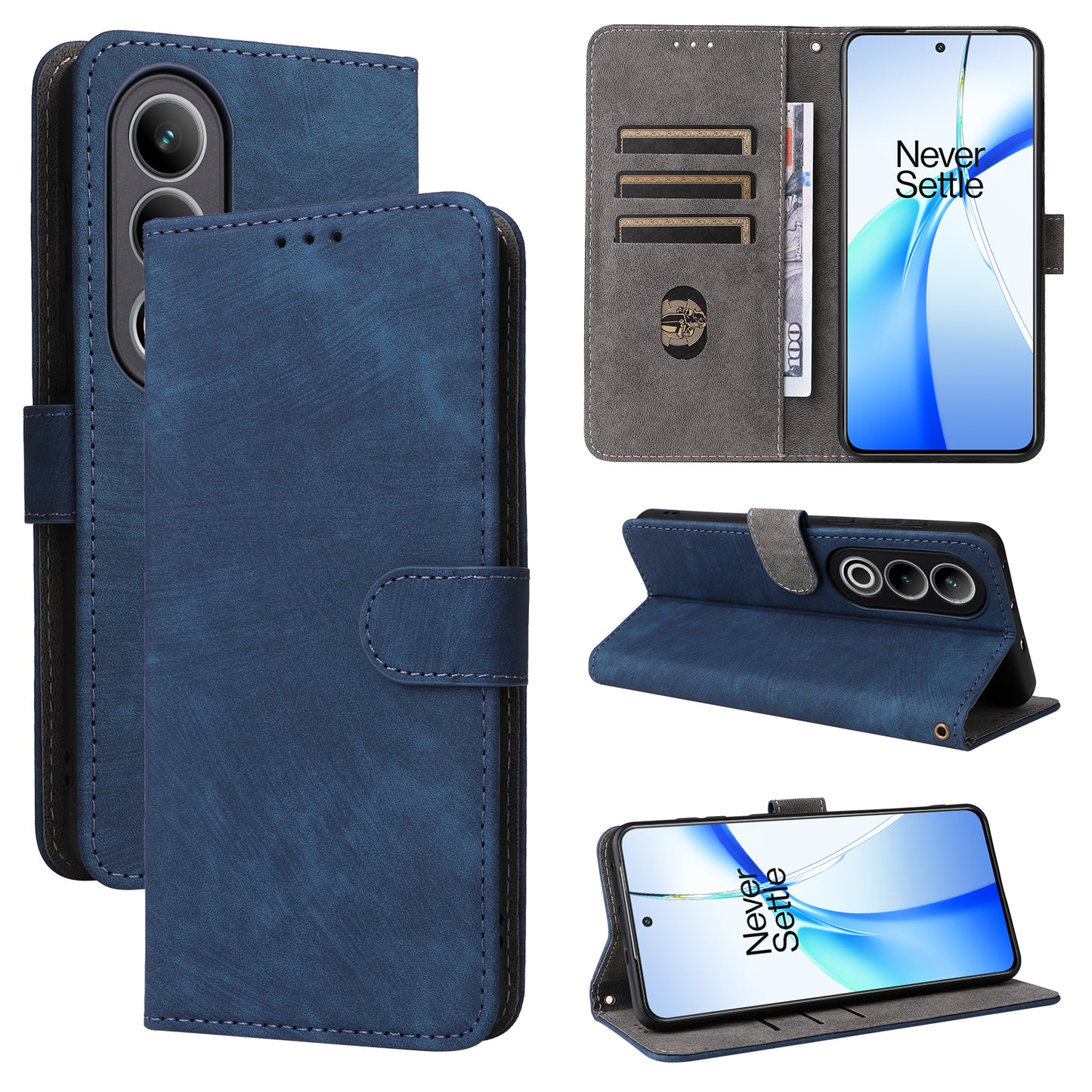For OnePlus Nord CE4 5G Leather Phone Case with RFID Blocking Wallet - Blue