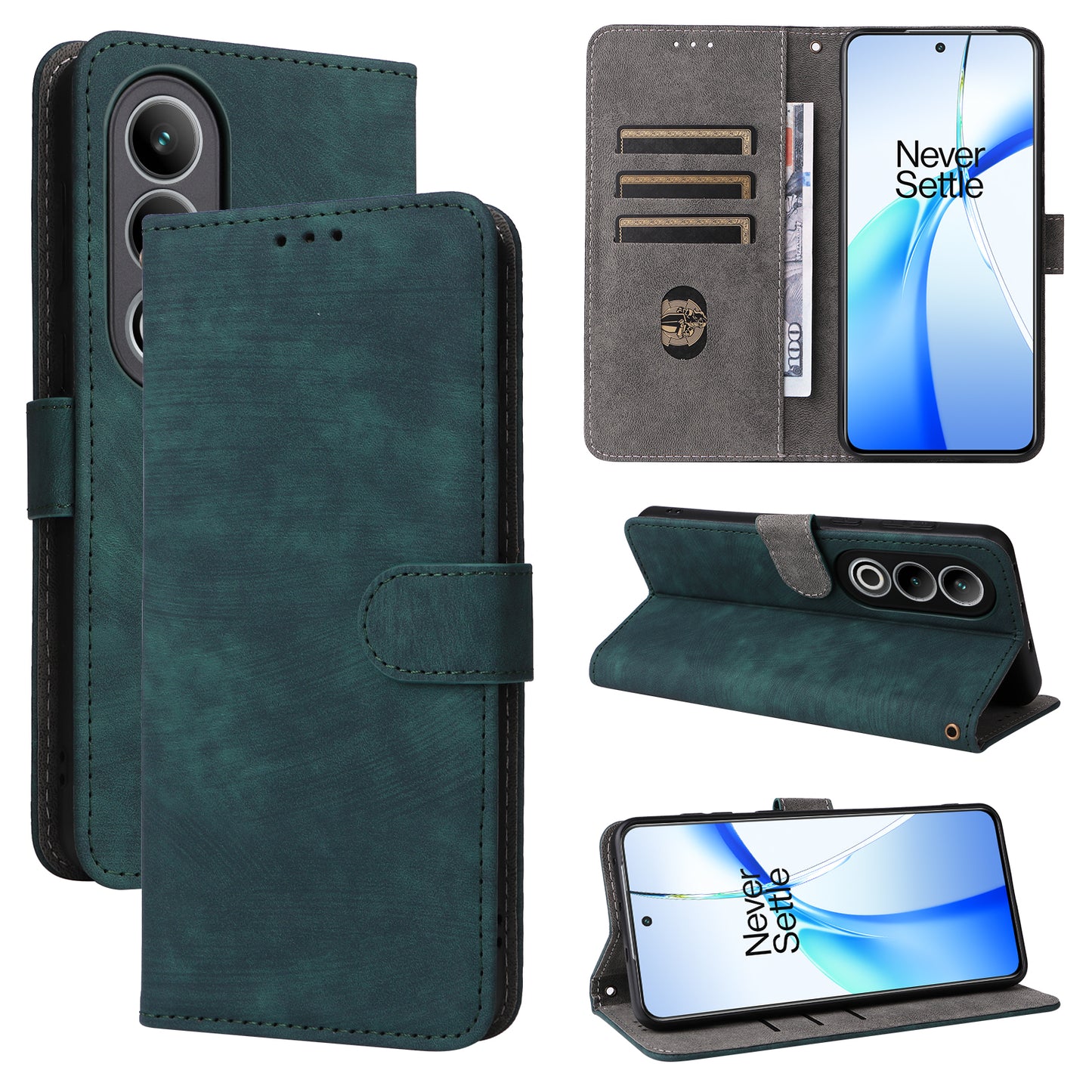 For OnePlus Nord CE4 5G Leather Phone Case with RFID Blocking Wallet - Green