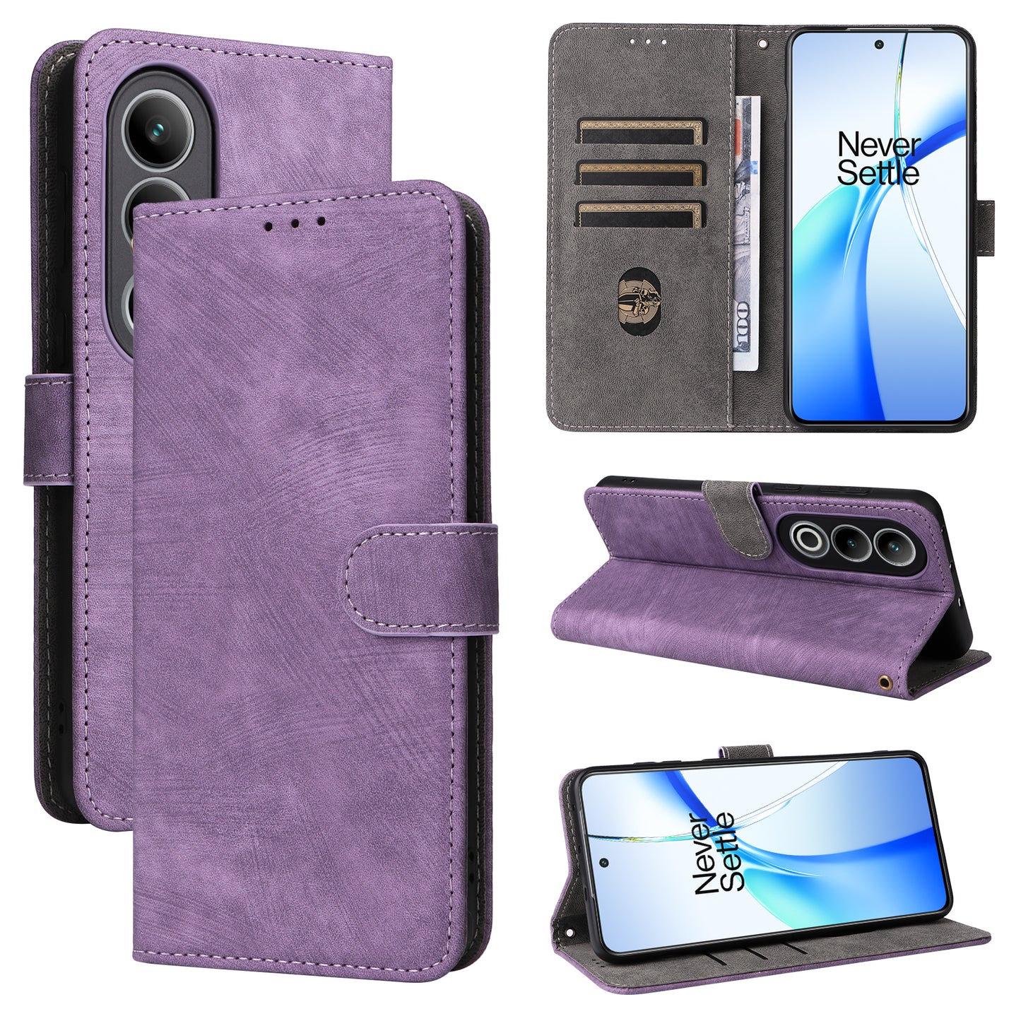 For OnePlus Nord CE4 5G Leather Phone Case with RFID Blocking Wallet - Purple