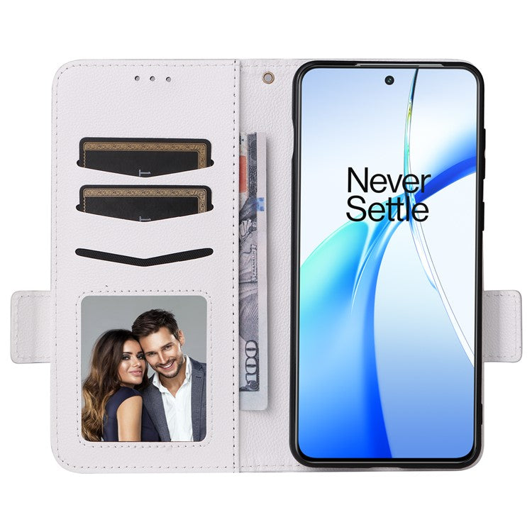 For OnePlus Nord CE4 5G / Oppo K12 Leather Case with Hand Strap Litchi Texture Wallet Cover - White