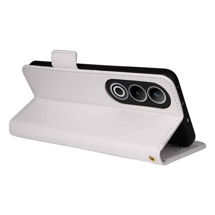 For OnePlus Nord CE4 5G / Oppo K12 Leather Case with Hand Strap Litchi Texture Wallet Cover - White