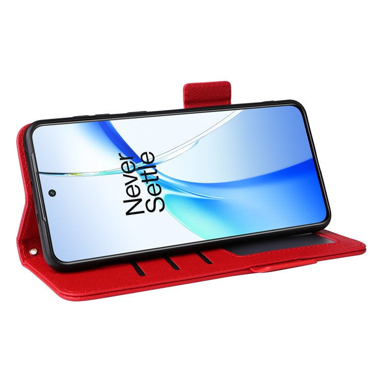 For OnePlus Nord CE4 5G / Oppo K12 Leather Case with Hand Strap Litchi Texture Wallet Cover - Red