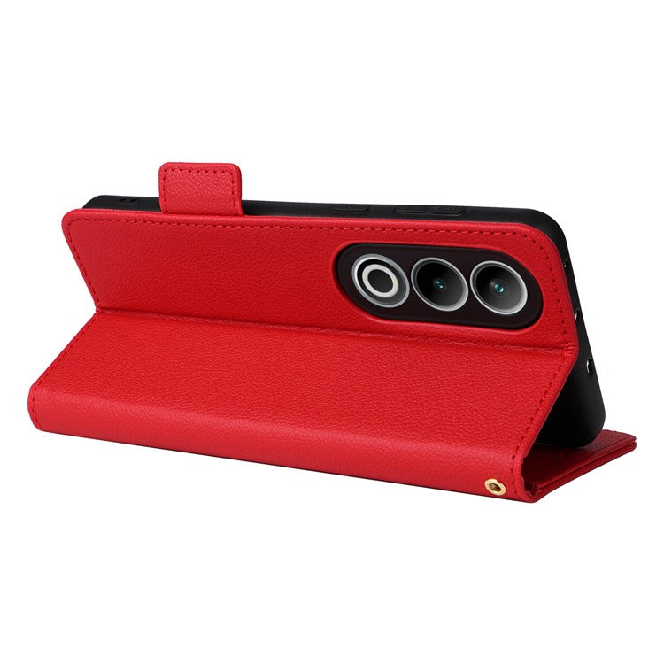 For OnePlus Nord CE4 5G / Oppo K12 Leather Case with Hand Strap Litchi Texture Wallet Cover - Red