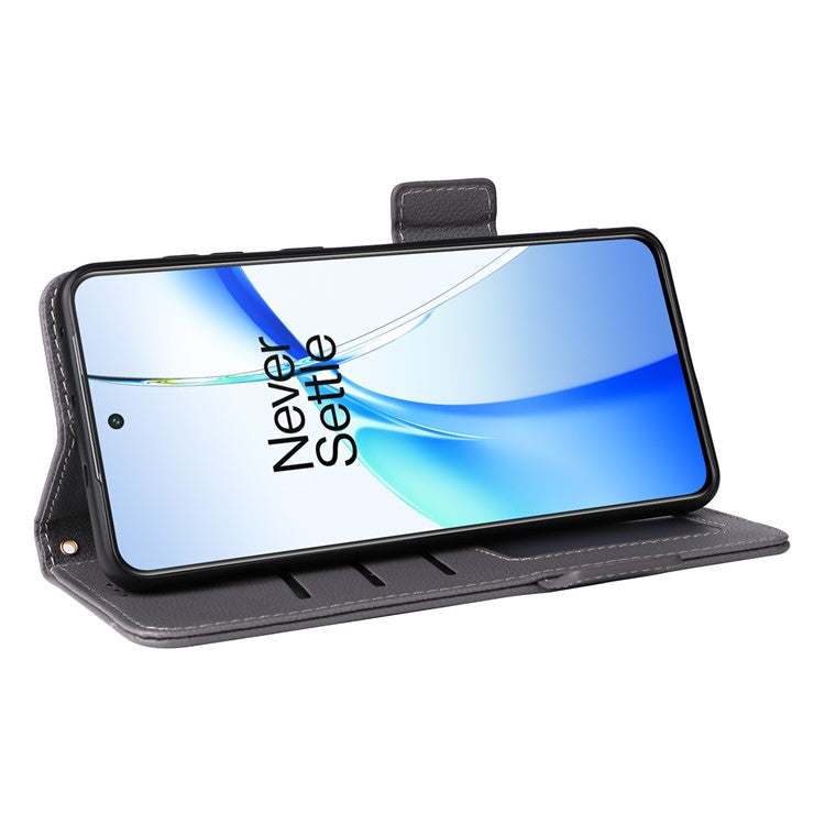 For OnePlus Nord CE4 5G / Oppo K12 Leather Case with Hand Strap Litchi Texture Wallet Cover - Grey