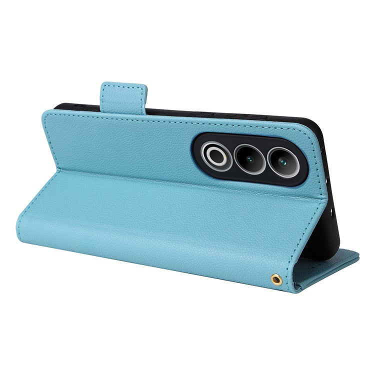 For OnePlus Nord CE4 5G / Oppo K12 Leather Case with Hand Strap Litchi Texture Wallet Cover - Baby Blue