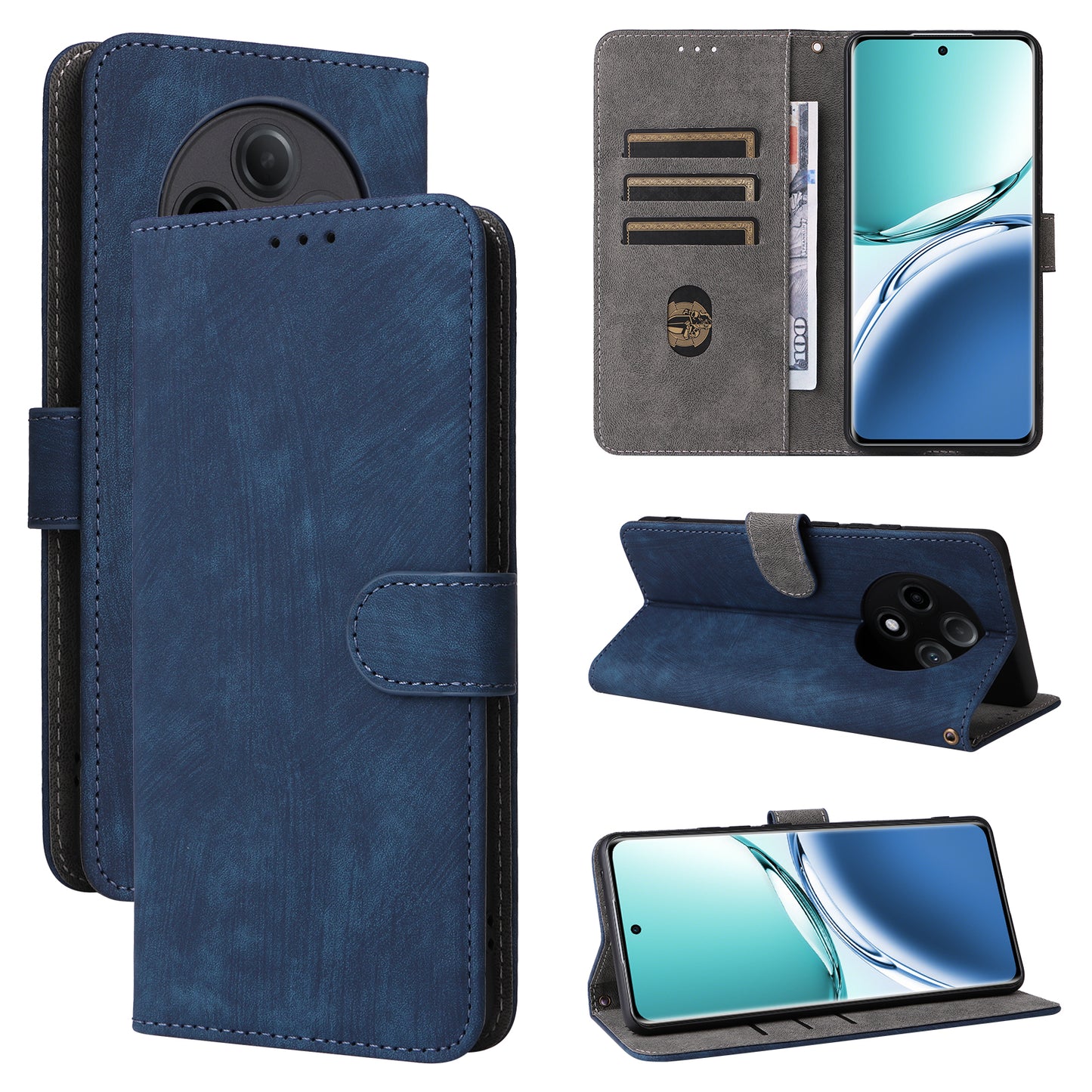 For Oppo A3 Pro 5G Case RFID Blocking Wallet Cover Wholesale Cell Phone Accessories - Blue