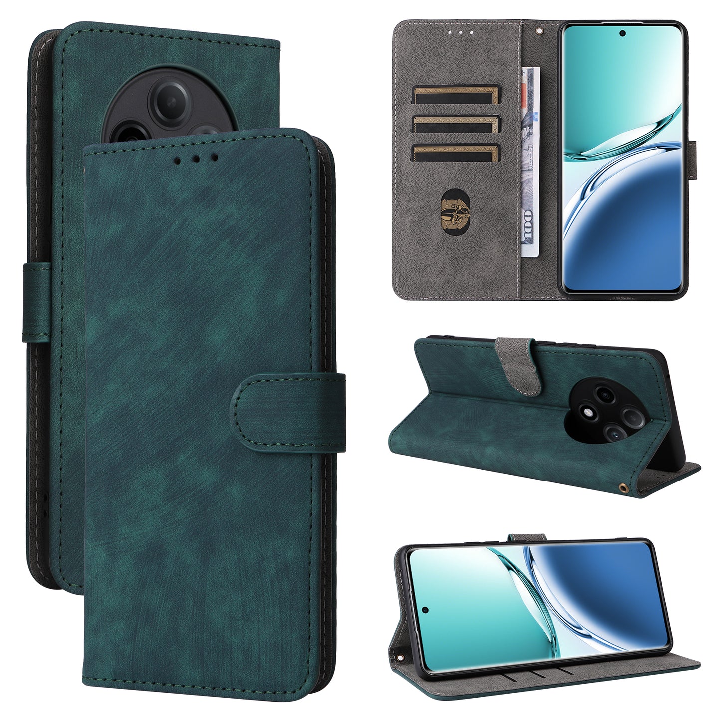 For Oppo A3 Pro 5G Case RFID Blocking Wallet Cover Wholesale Cell Phone Accessories - Green