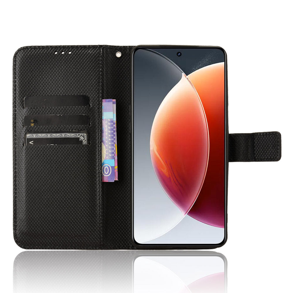 For Transsion Tecno Camon 30 Premier 5G CL9 Case Diamond Texture Leather Phone Cover with Wrist Strap - Black