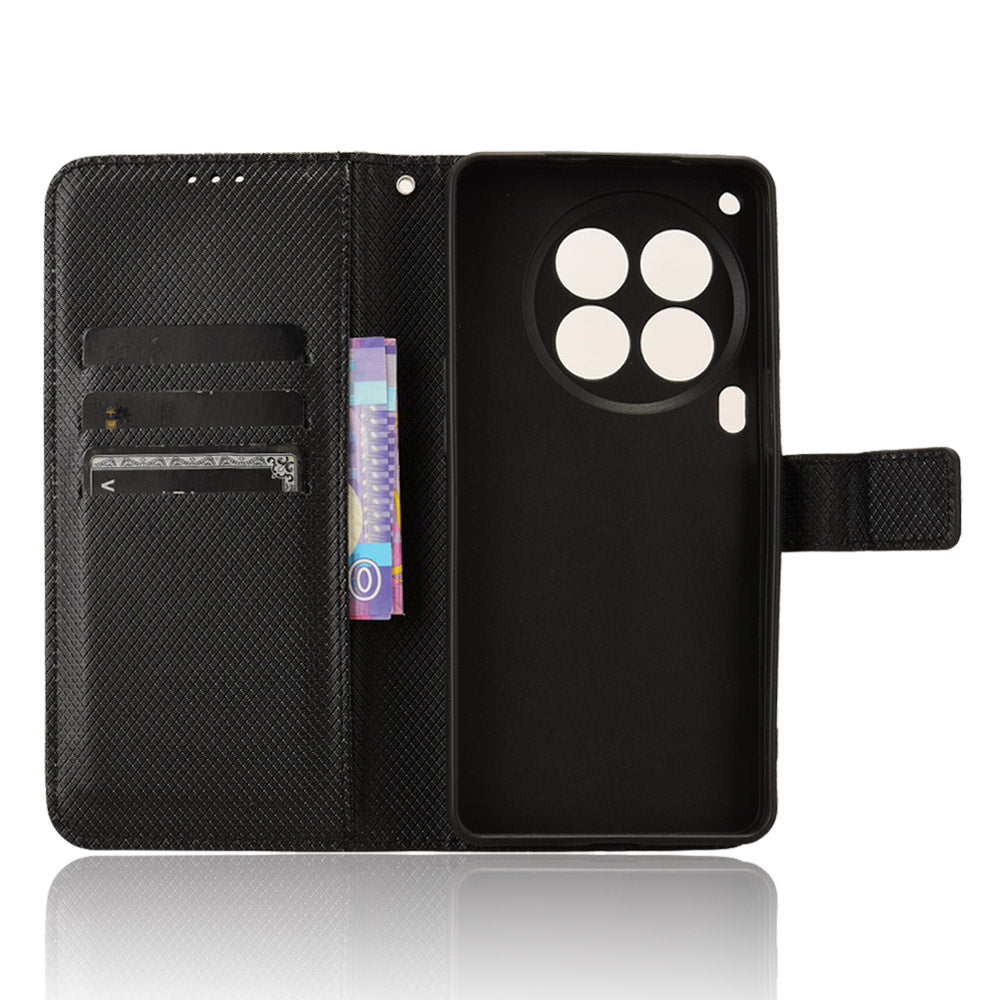 For Transsion Tecno Camon 30 Premier 5G CL9 Case Diamond Texture Leather Phone Cover with Wrist Strap - Black