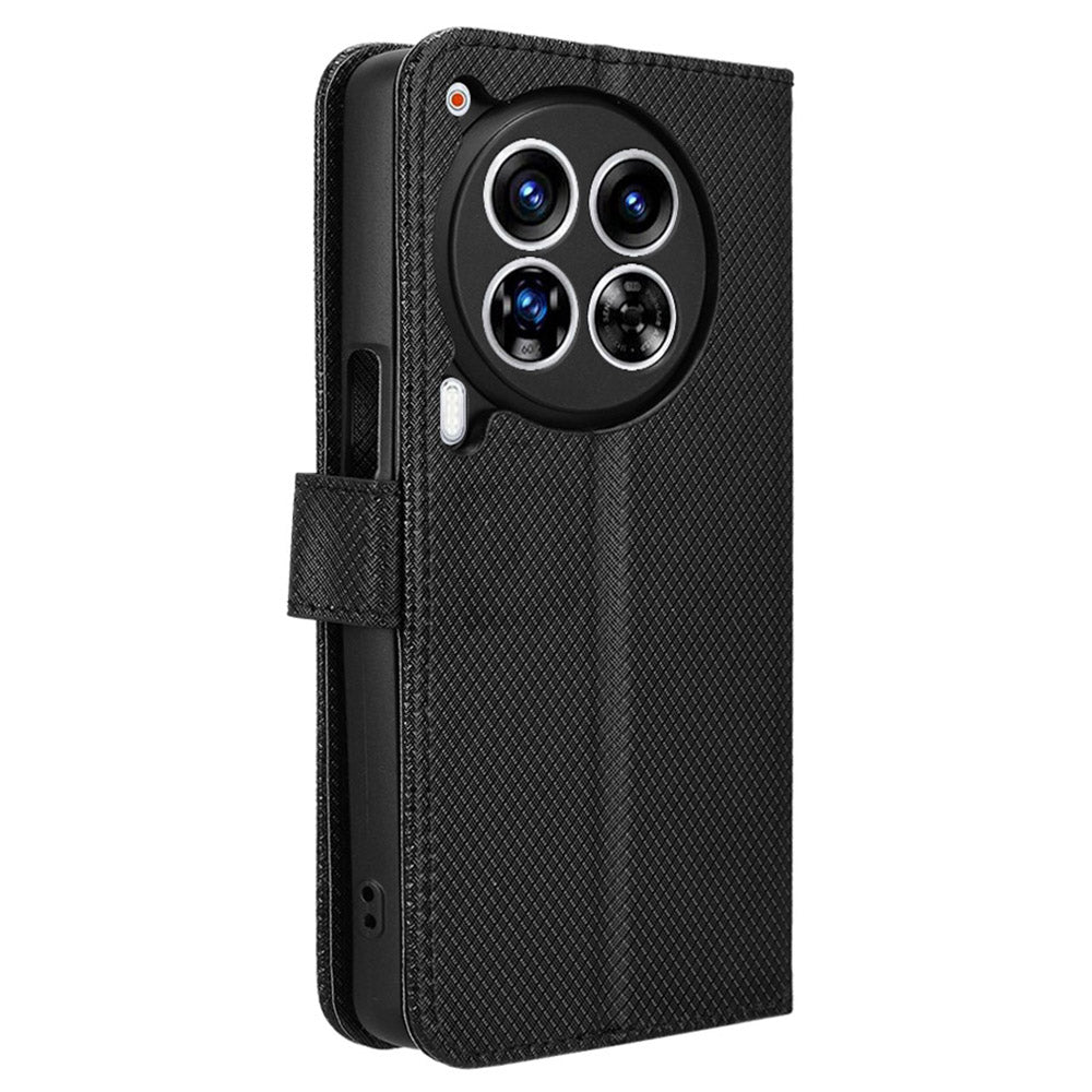 For Transsion Tecno Camon 30 Premier 5G CL9 Case Diamond Texture Leather Phone Cover with Wrist Strap - Black