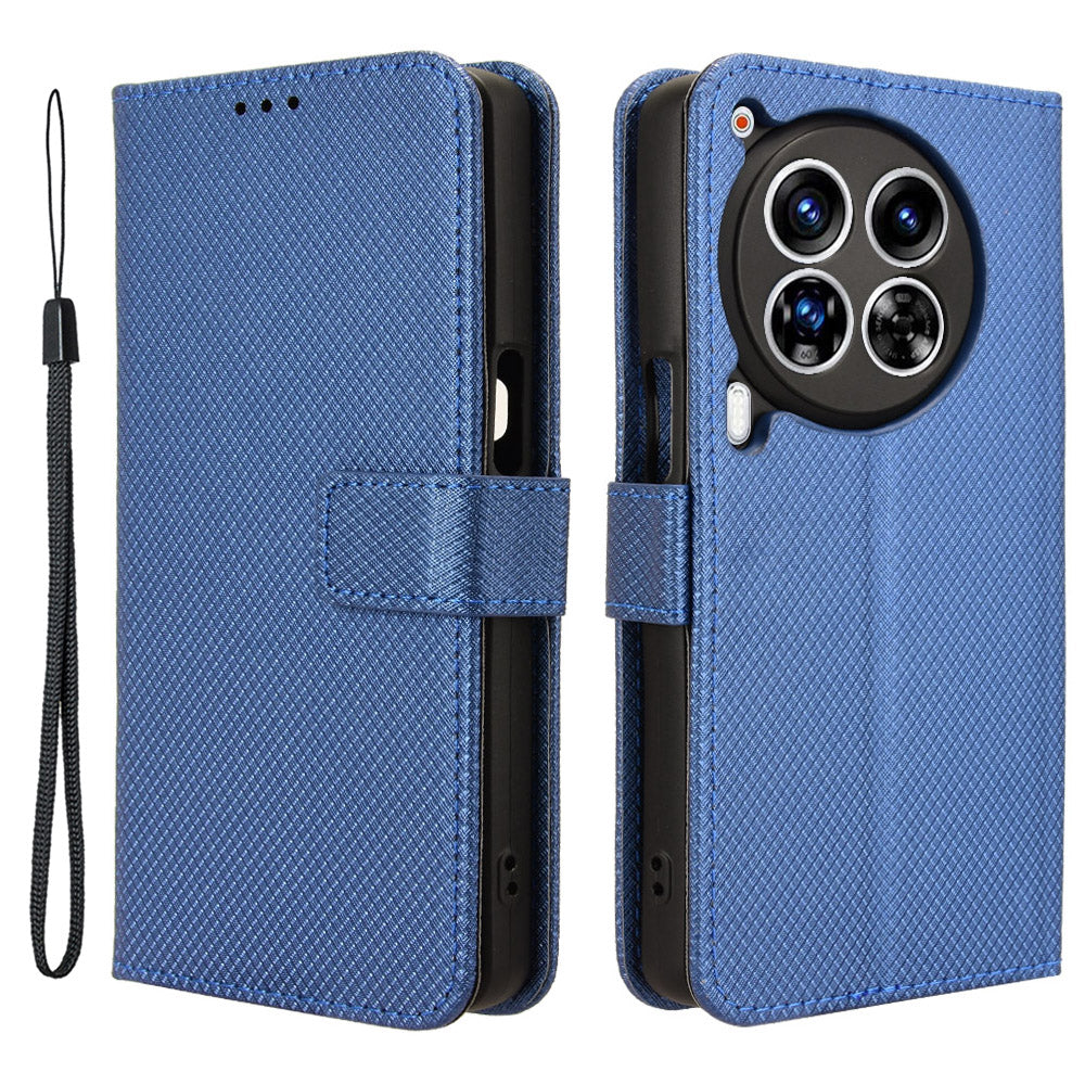 For Transsion Tecno Camon 30 Premier 5G CL9 Case Diamond Texture Leather Phone Cover with Wrist Strap - Blue