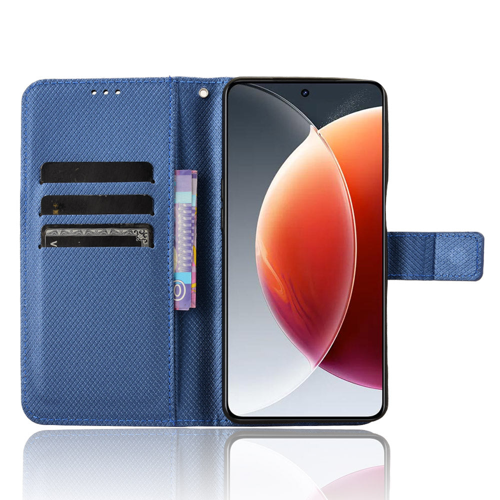 For Transsion Tecno Camon 30 Premier 5G CL9 Case Diamond Texture Leather Phone Cover with Wrist Strap - Blue