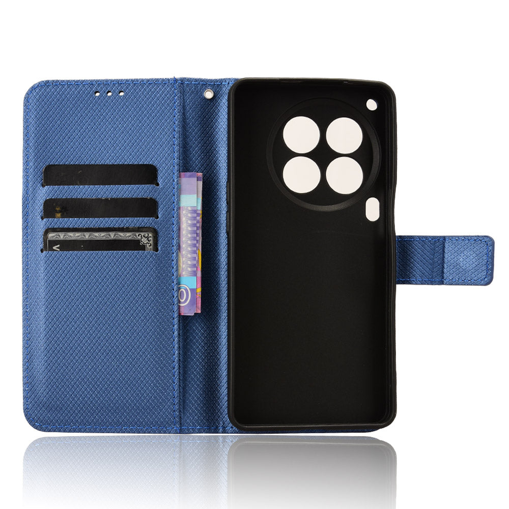 For Transsion Tecno Camon 30 Premier 5G CL9 Case Diamond Texture Leather Phone Cover with Wrist Strap - Blue