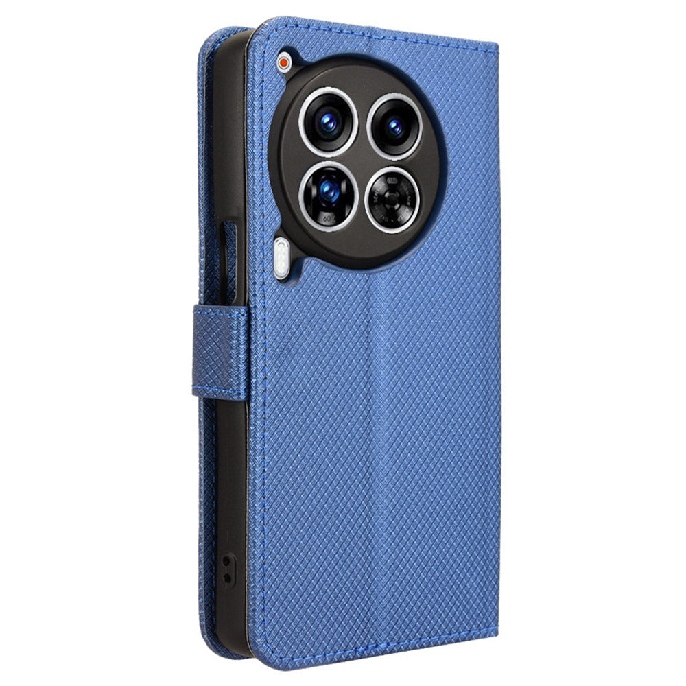 For Transsion Tecno Camon 30 Premier 5G CL9 Case Diamond Texture Leather Phone Cover with Wrist Strap - Blue