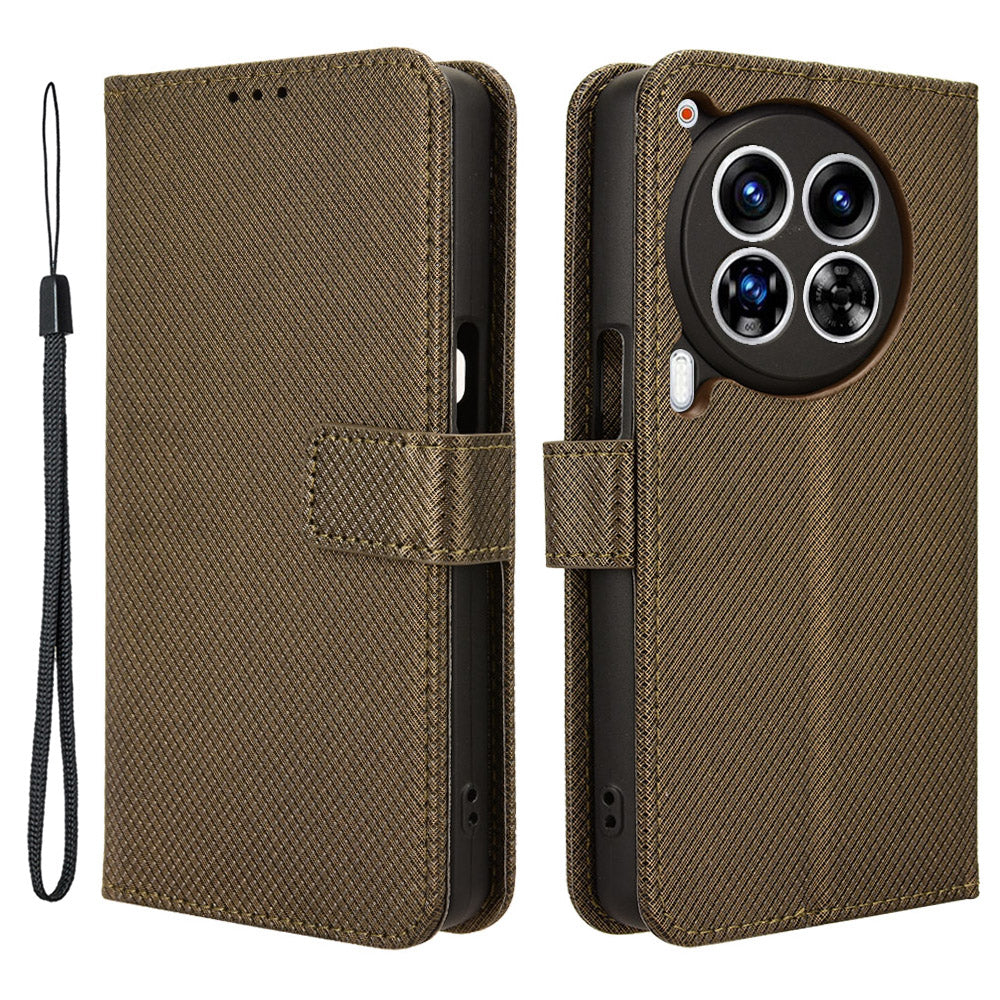 For Transsion Tecno Camon 30 Premier 5G CL9 Case Diamond Texture Leather Phone Cover with Wrist Strap - Brown