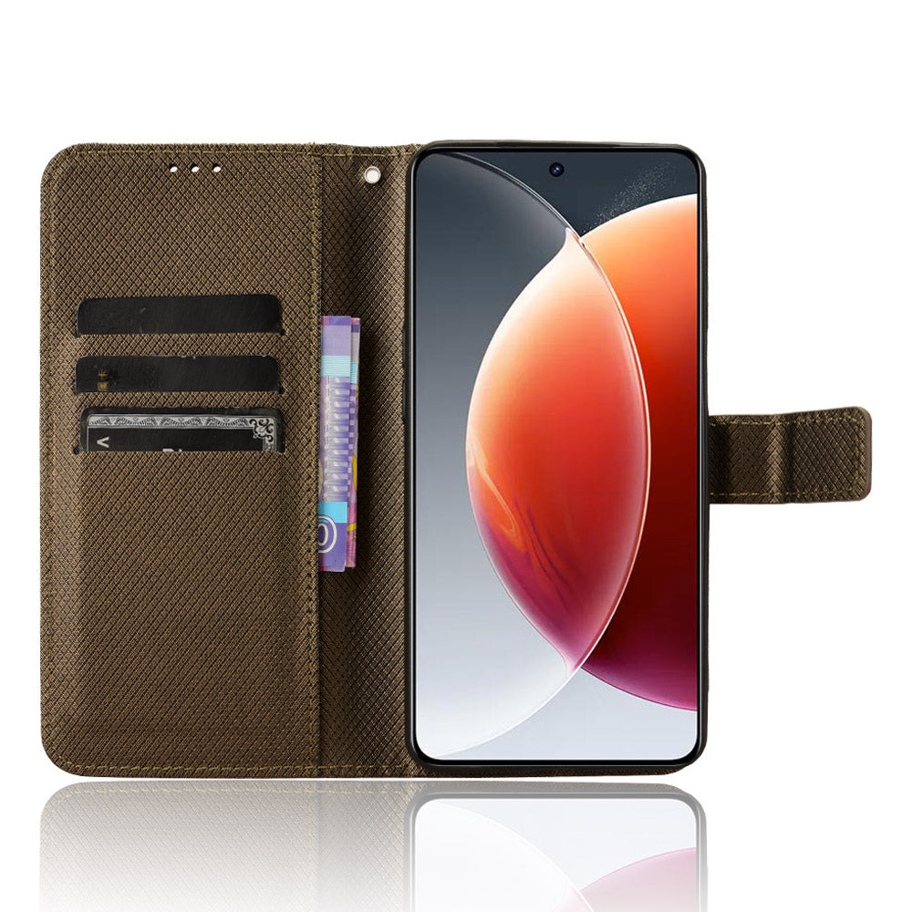 For Transsion Tecno Camon 30 Premier 5G CL9 Case Diamond Texture Leather Phone Cover with Wrist Strap - Brown