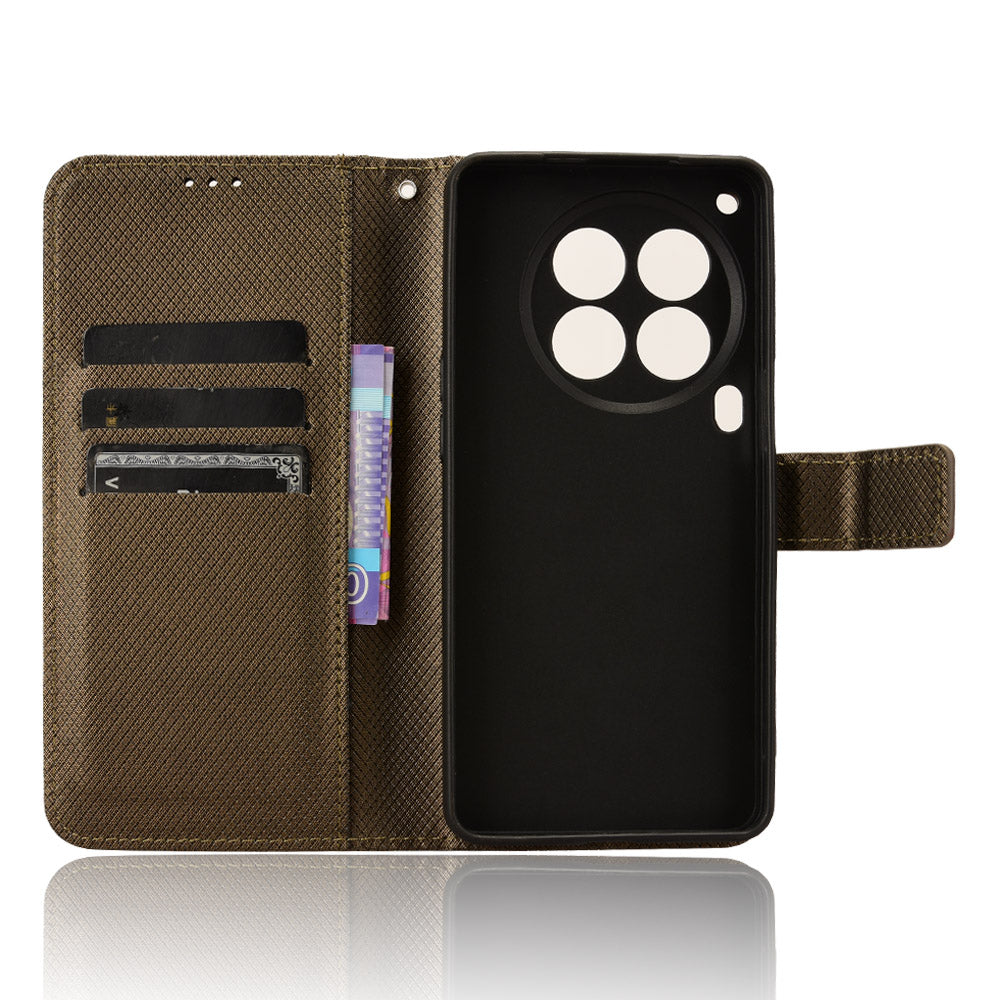 For Transsion Tecno Camon 30 Premier 5G CL9 Case Diamond Texture Leather Phone Cover with Wrist Strap - Brown