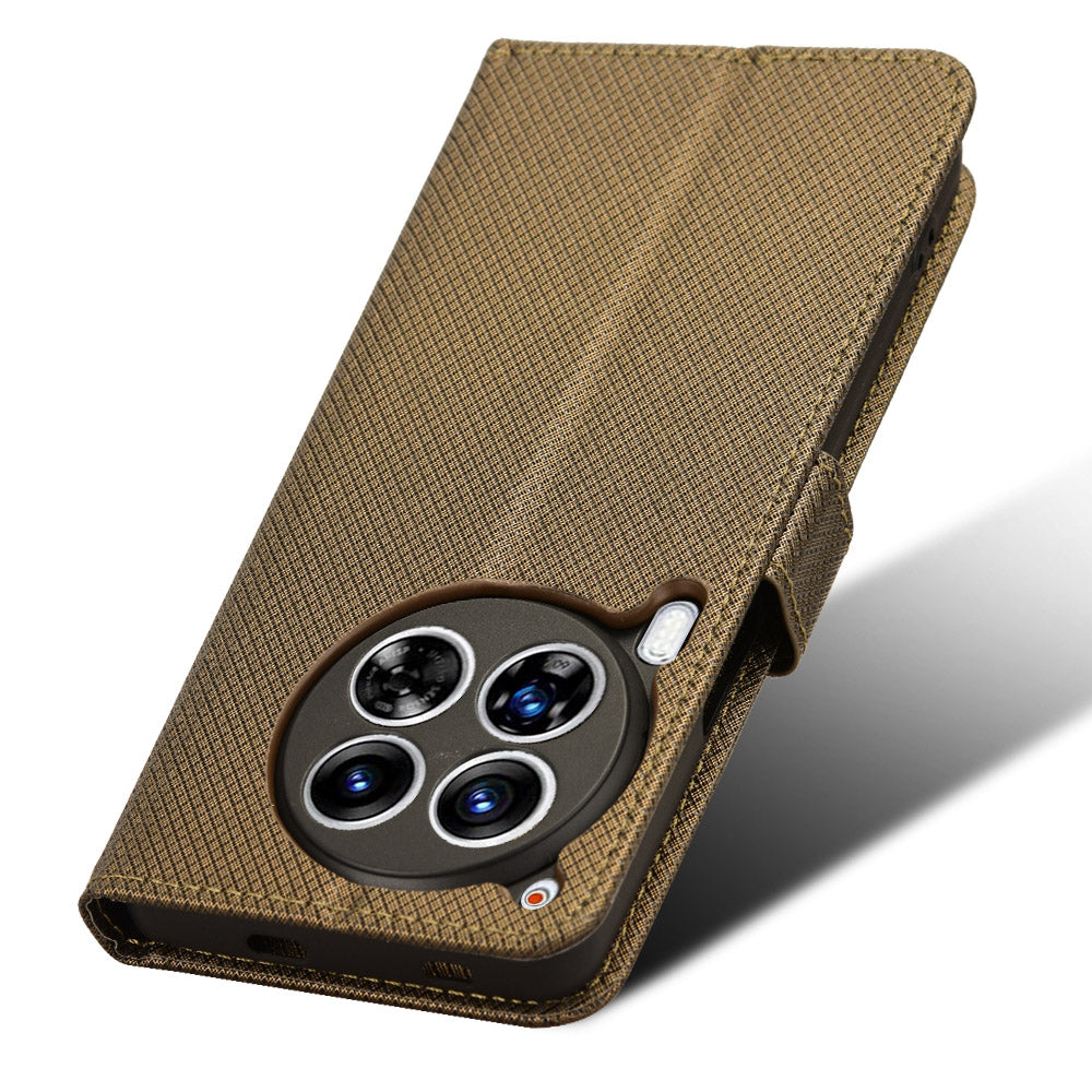 For Transsion Tecno Camon 30 Premier 5G CL9 Case Diamond Texture Leather Phone Cover with Wrist Strap - Brown