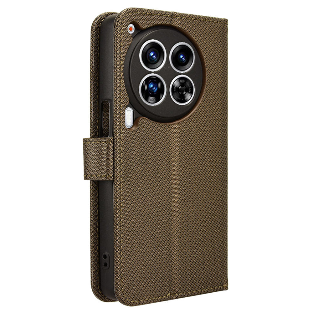 For Transsion Tecno Camon 30 Premier 5G CL9 Case Diamond Texture Leather Phone Cover with Wrist Strap - Brown