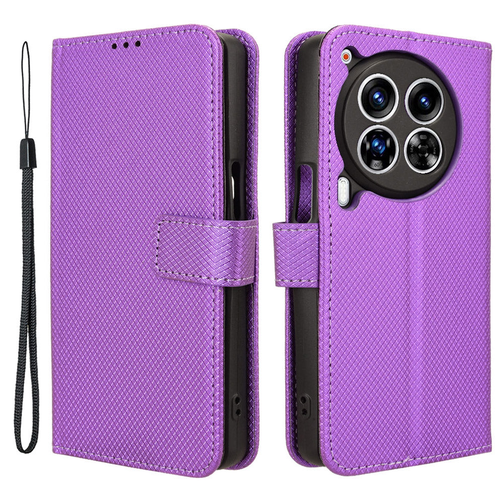 For Transsion Tecno Camon 30 Premier 5G CL9 Case Diamond Texture Leather Phone Cover with Wrist Strap - Purple
