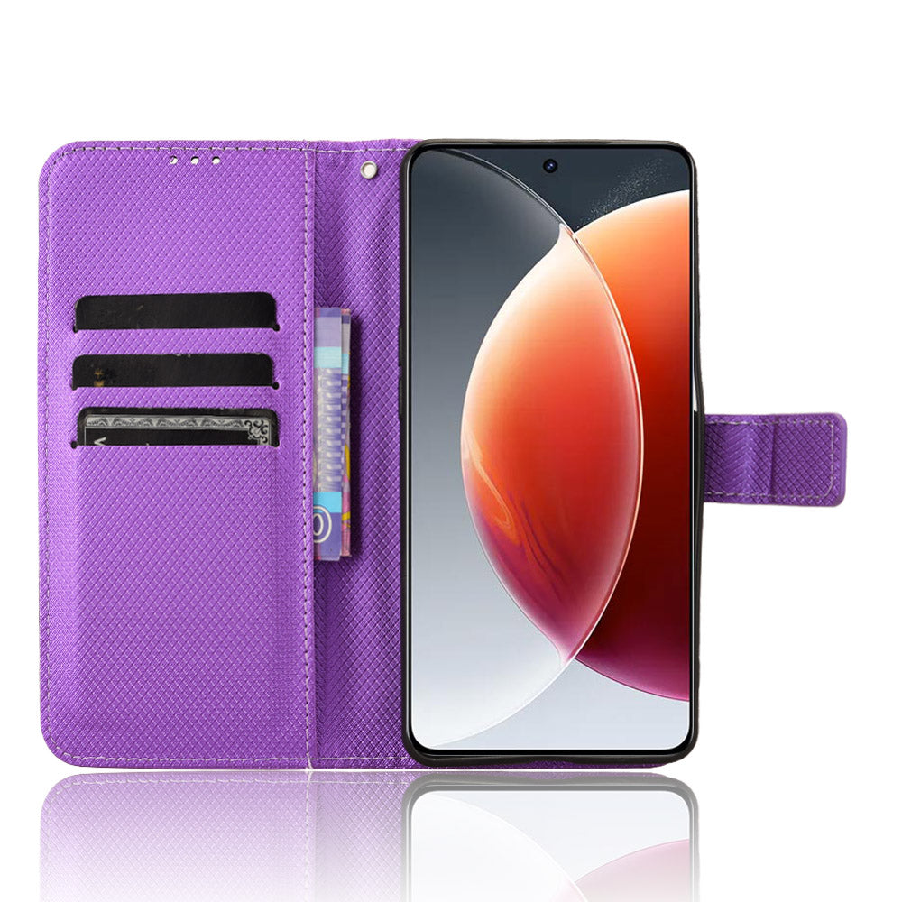 For Transsion Tecno Camon 30 Premier 5G CL9 Case Diamond Texture Leather Phone Cover with Wrist Strap - Purple