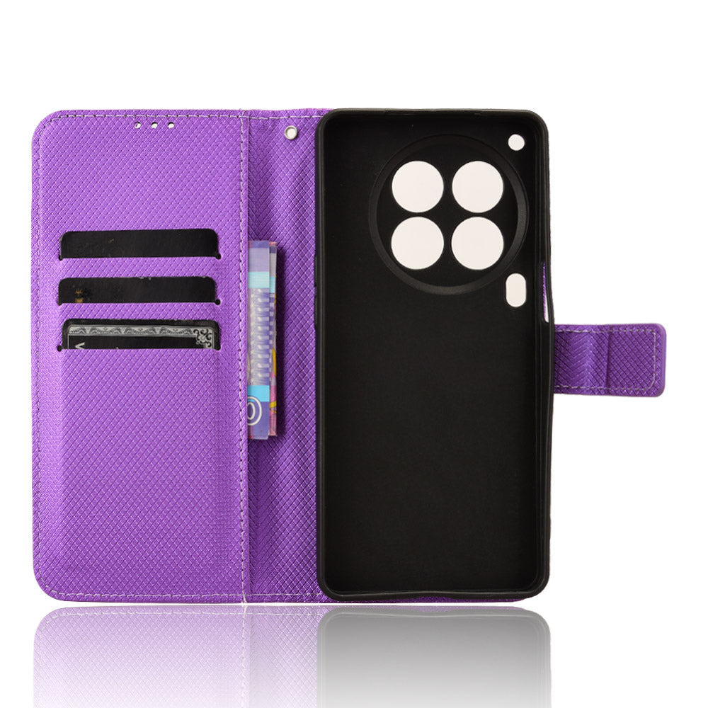 For Transsion Tecno Camon 30 Premier 5G CL9 Case Diamond Texture Leather Phone Cover with Wrist Strap - Purple