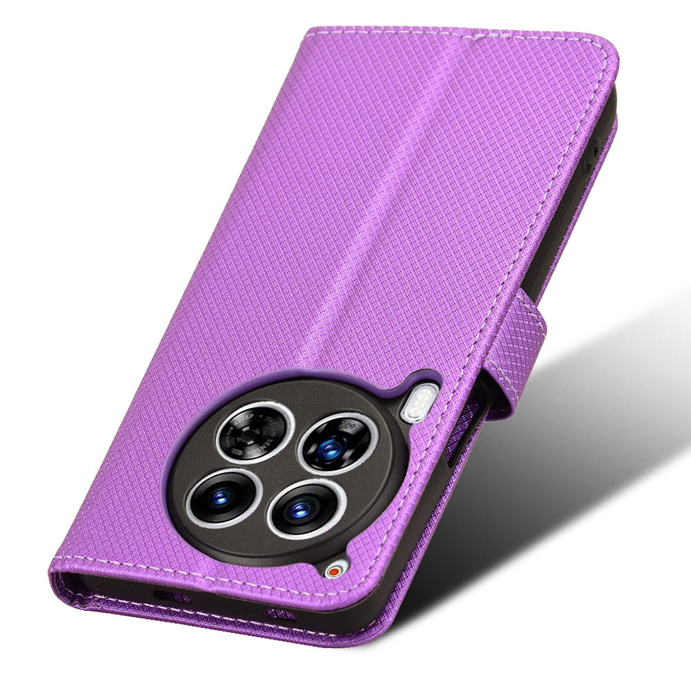 For Transsion Tecno Camon 30 Premier 5G CL9 Case Diamond Texture Leather Phone Cover with Wrist Strap - Purple