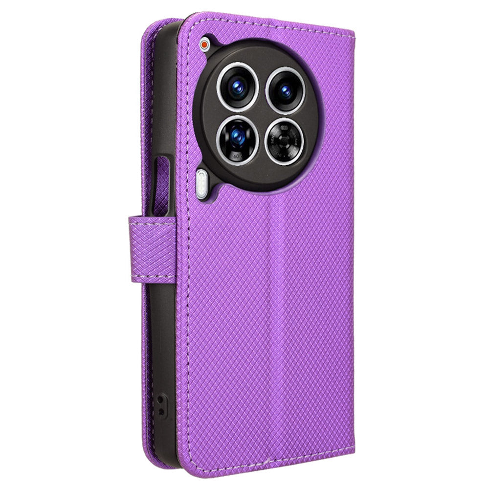 For Transsion Tecno Camon 30 Premier 5G CL9 Case Diamond Texture Leather Phone Cover with Wrist Strap - Purple