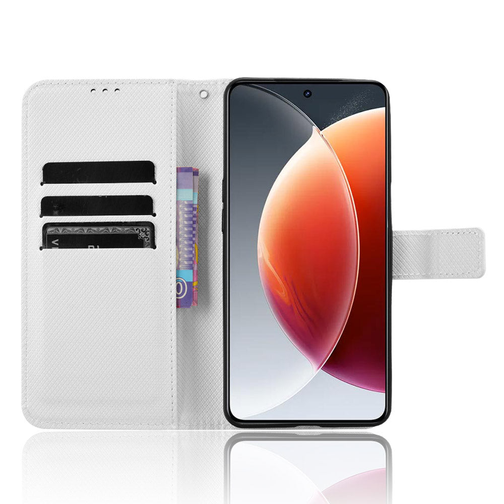 For Transsion Tecno Camon 30 Premier 5G CL9 Case Diamond Texture Leather Phone Cover with Wrist Strap - White