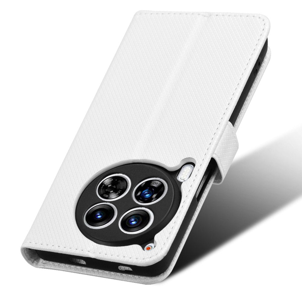 For Transsion Tecno Camon 30 Premier 5G CL9 Case Diamond Texture Leather Phone Cover with Wrist Strap - White