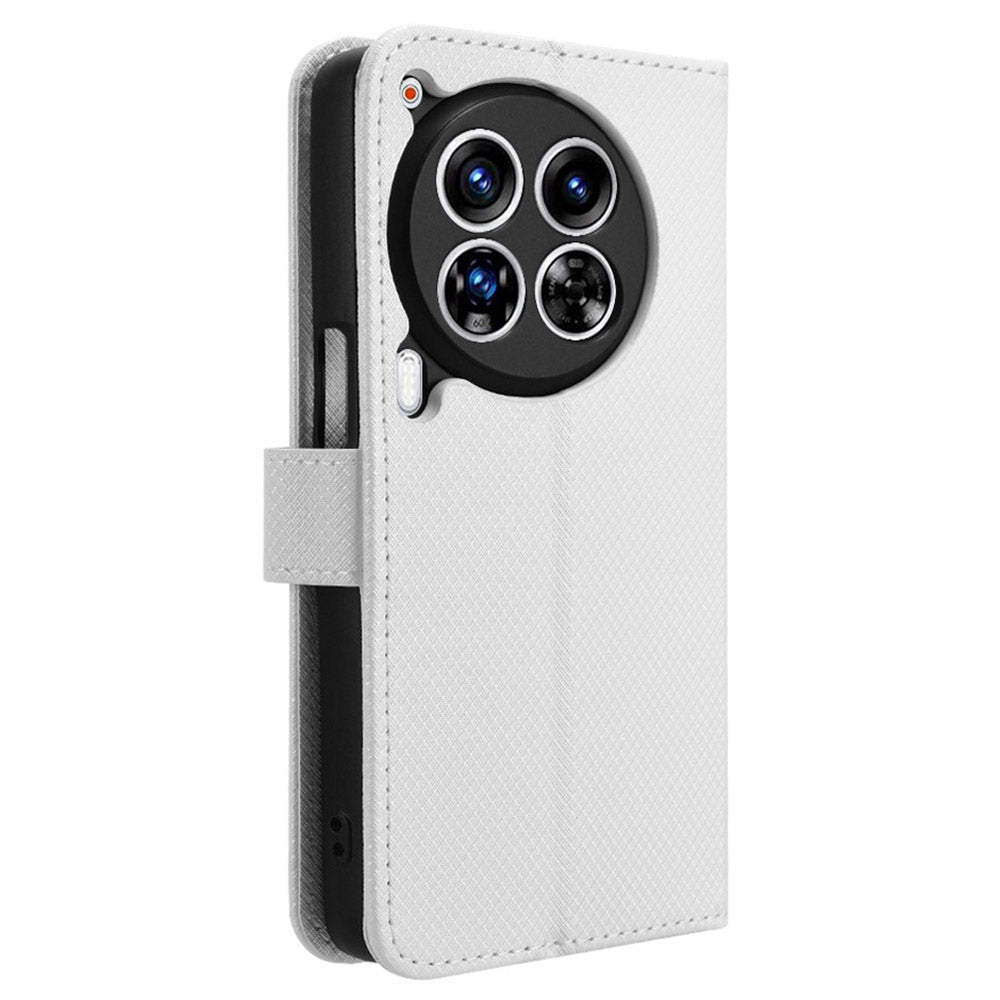 For Transsion Tecno Camon 30 Premier 5G CL9 Case Diamond Texture Leather Phone Cover with Wrist Strap - White